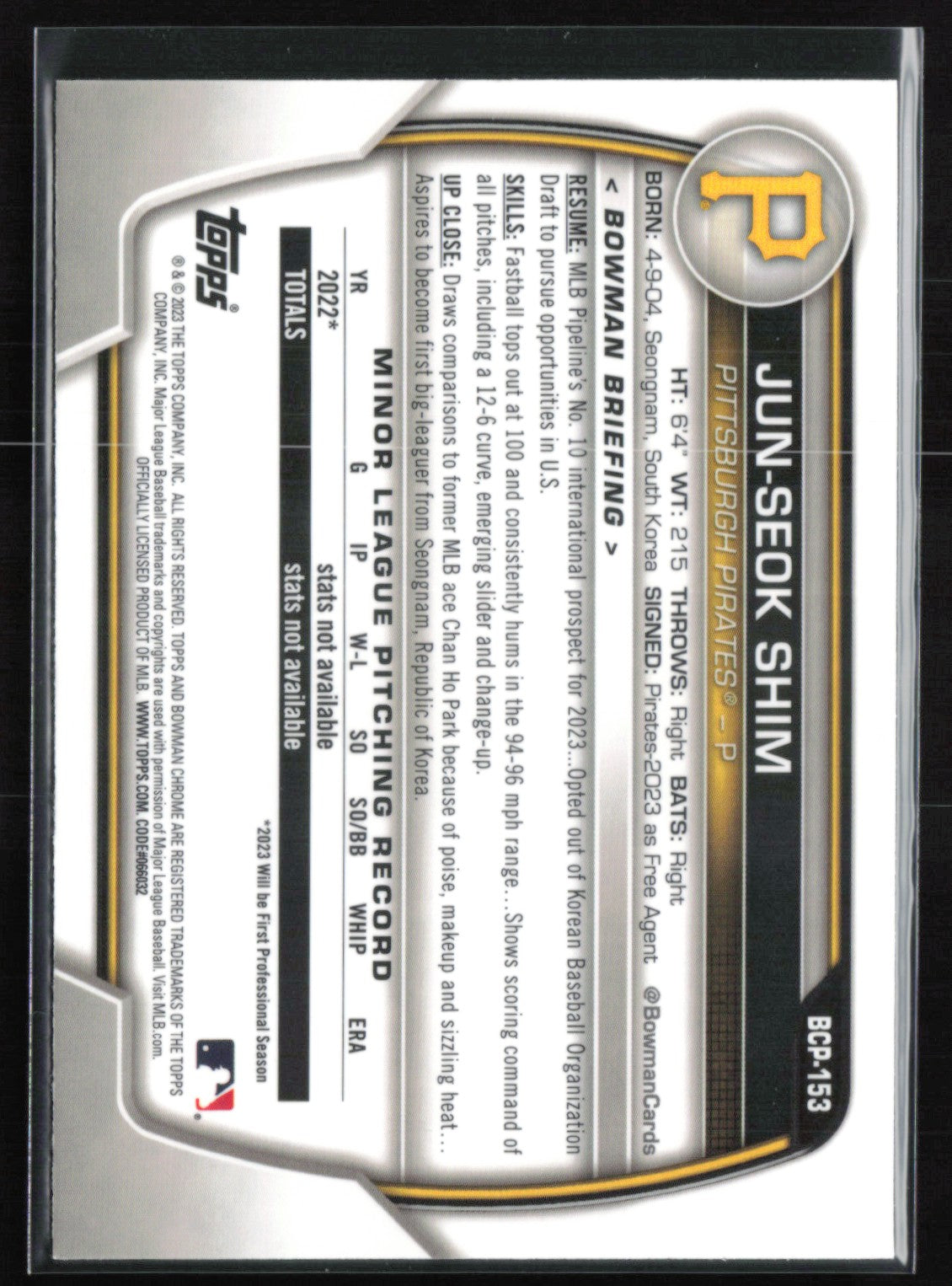 Jun-Seok Shim 1st Bowman Mojo