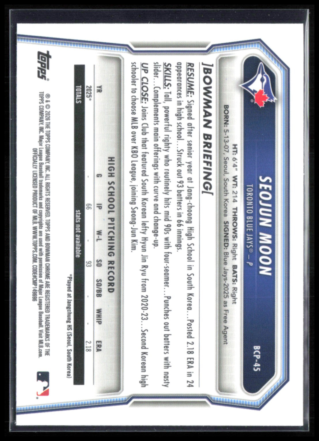 Seojun Moon 1st Bowman Mojo