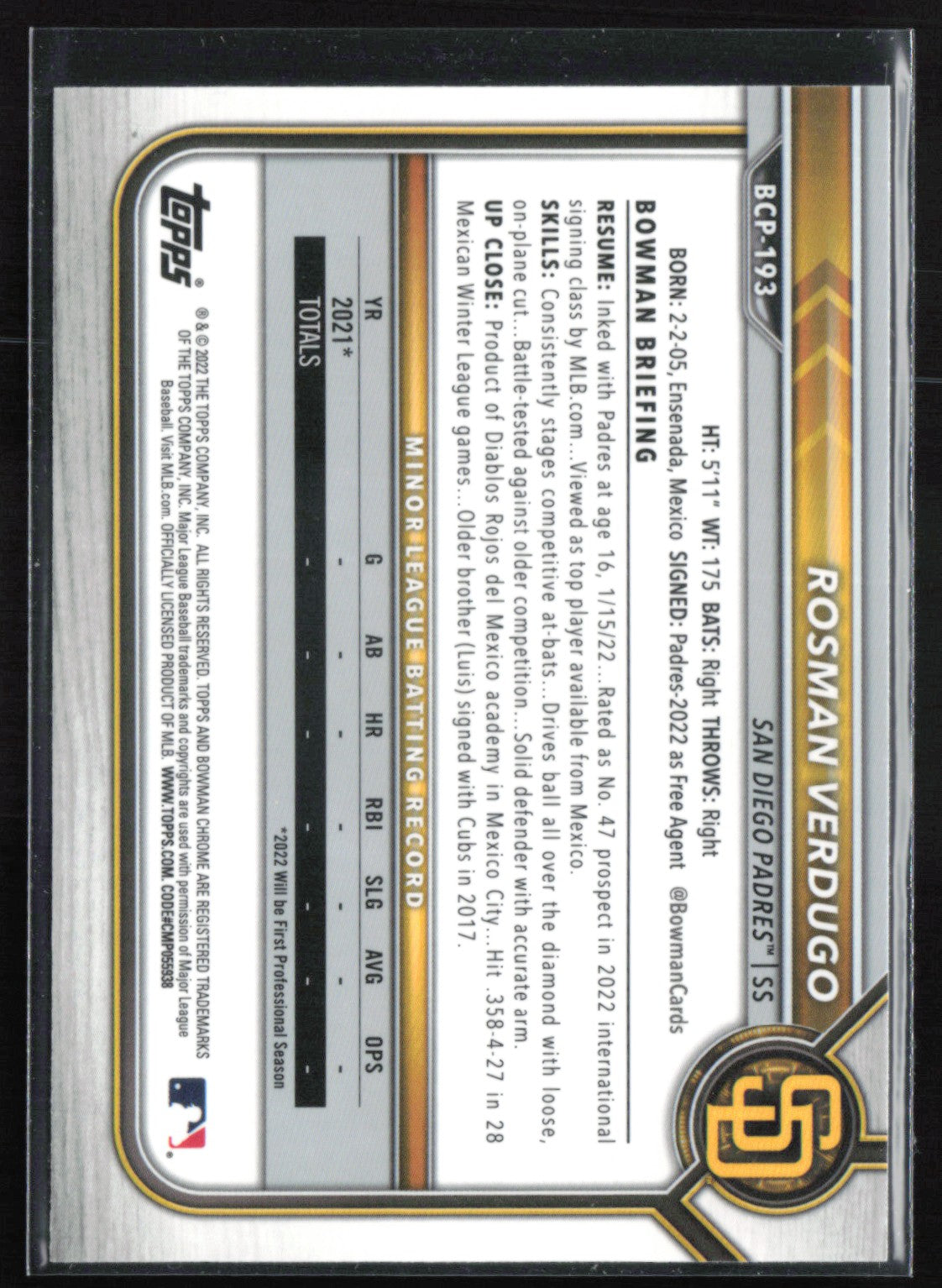 Rosman Verdugo 1st Bowman Mojo