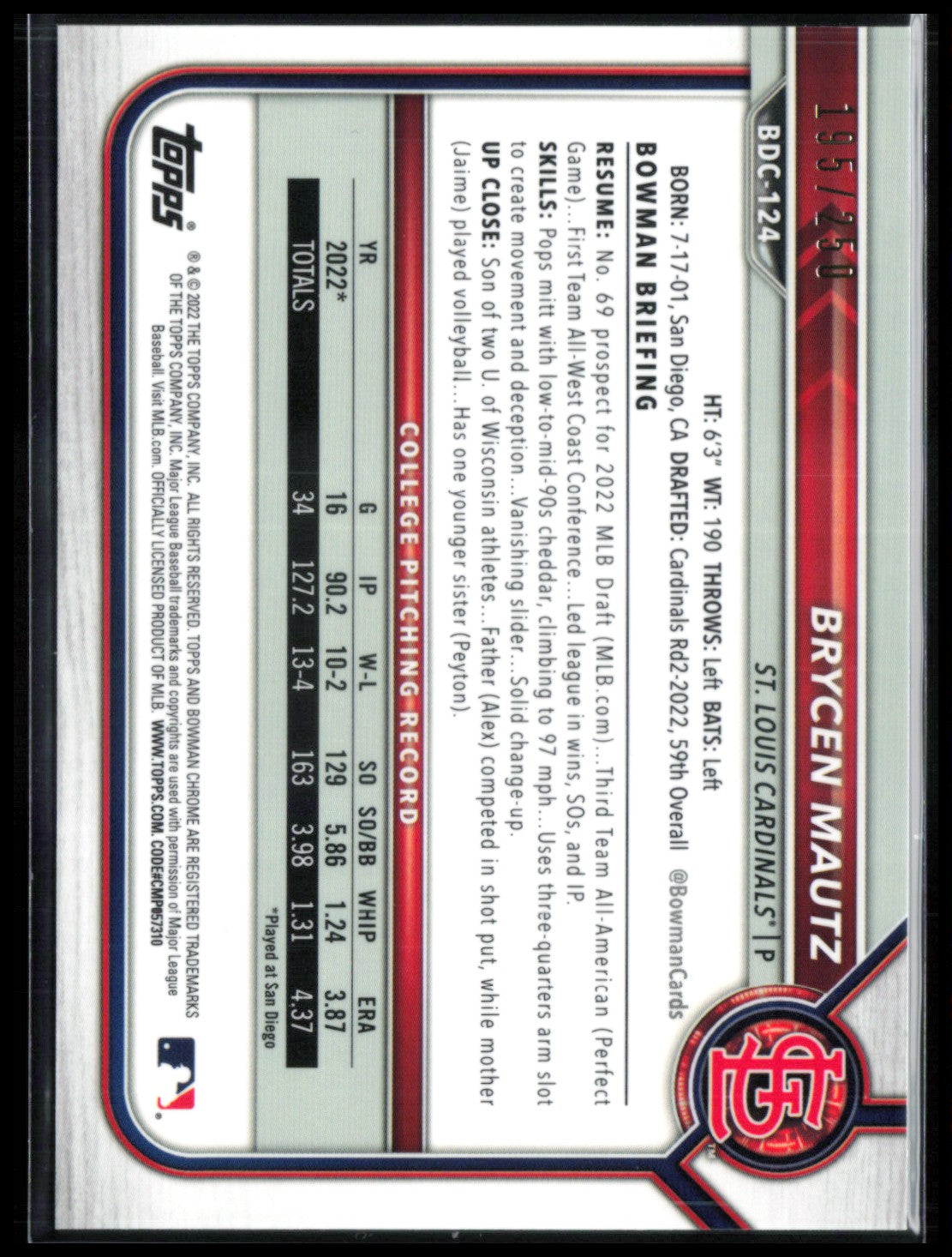 Brycen Mautz 1st BOwman Purple /250