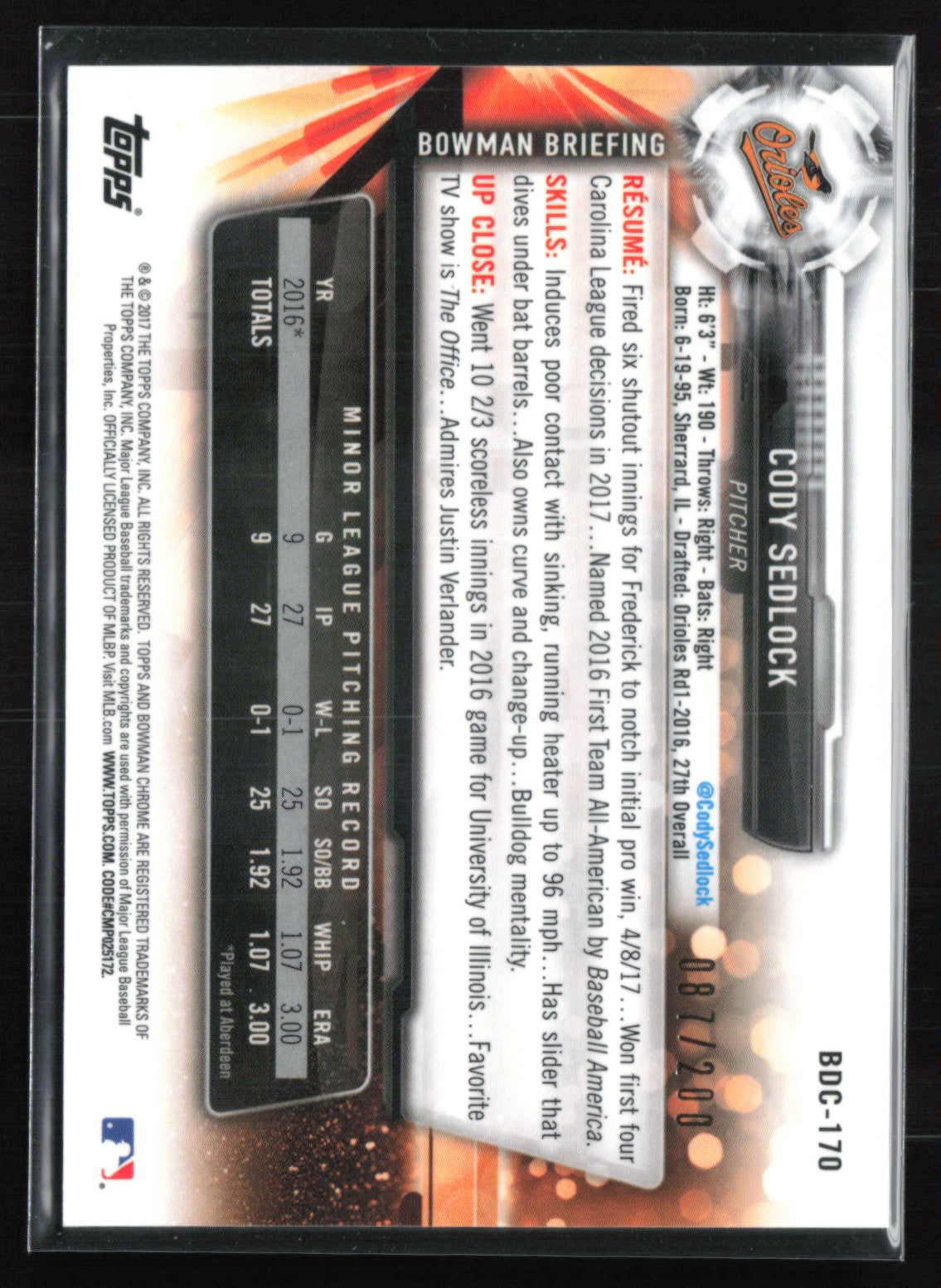 Cody Sedlock Blue Refractor /200