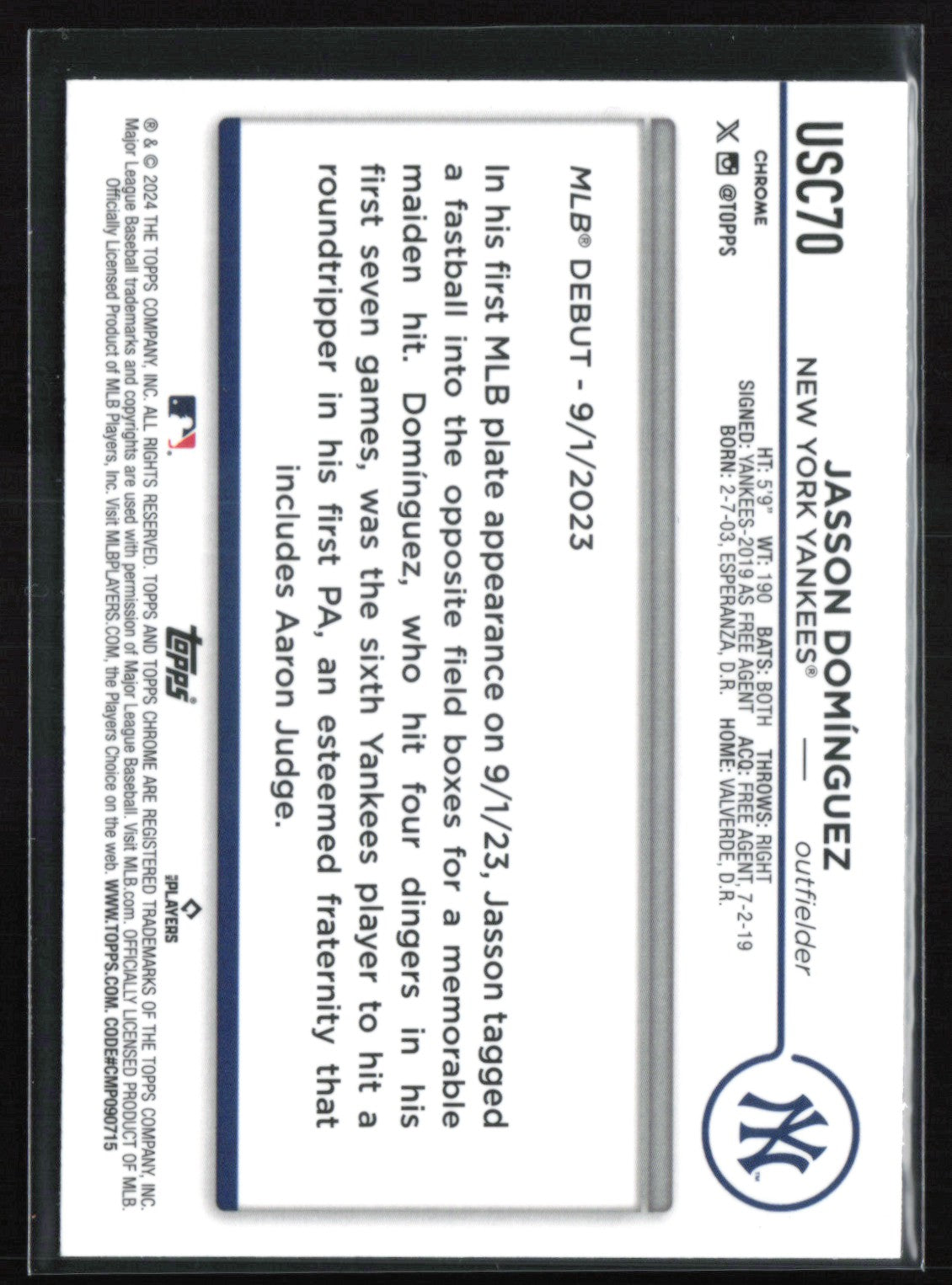 Jasson Dominguez RC Debut