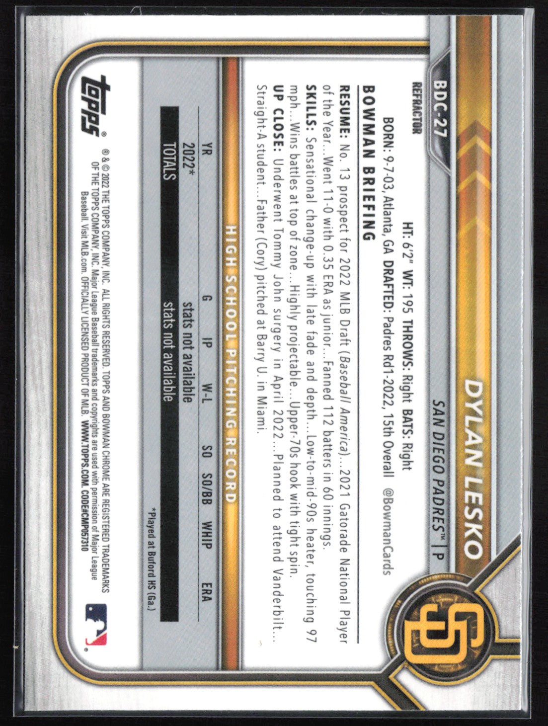 Dylan Lesko 1st Bowman Refractor
