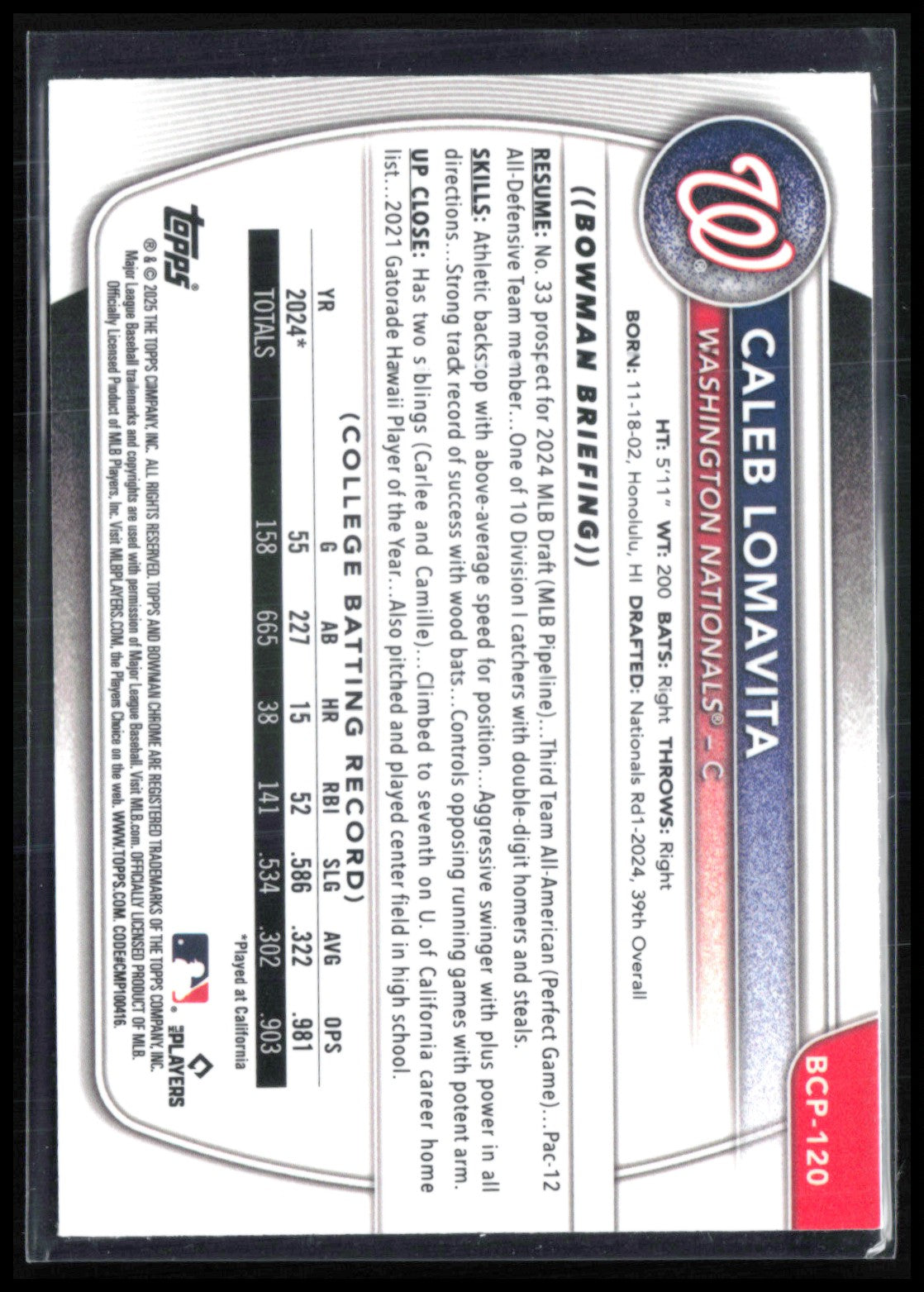 Caleb Lomavita 1st Bowman Chrome