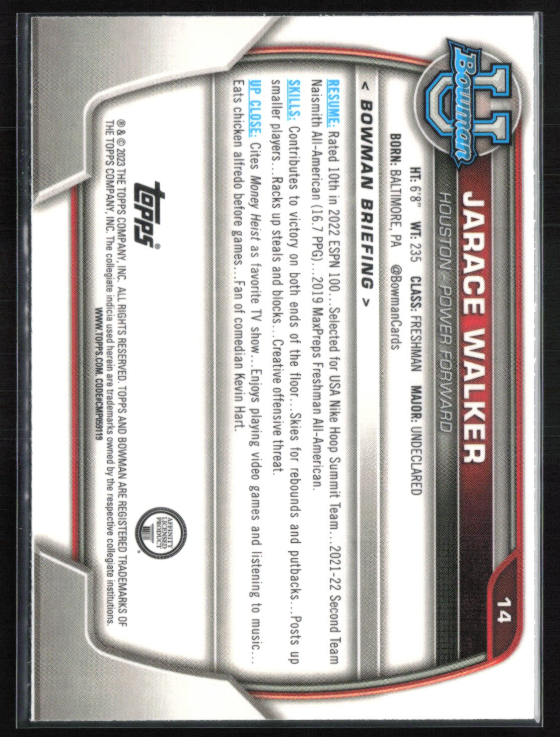 Jarace Walker 1st Bowman Purple