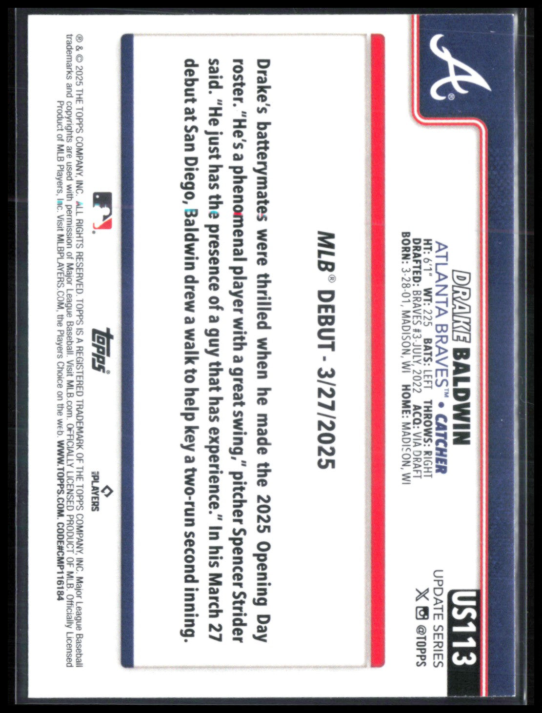 Drake Baldwin RC Debut