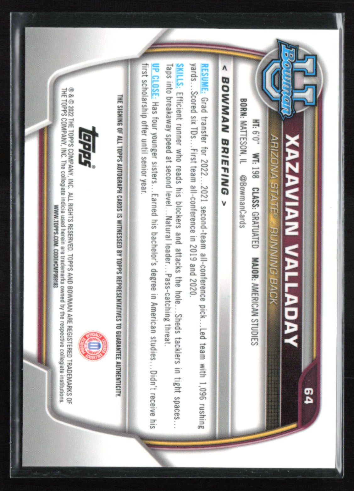 Xazavian Valladay 1st Bowman Auto