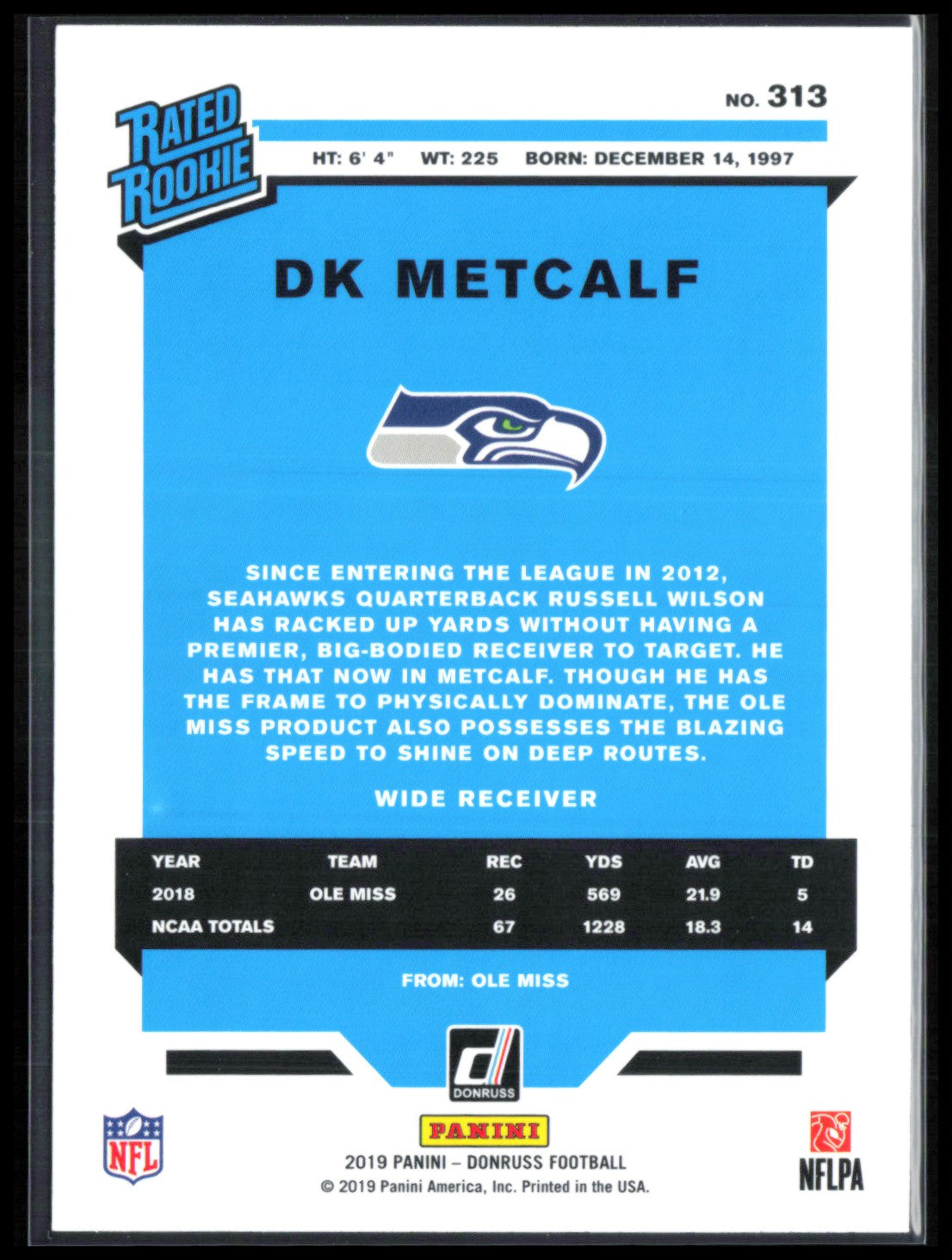 DK Metcalf RC 2019 Donruss