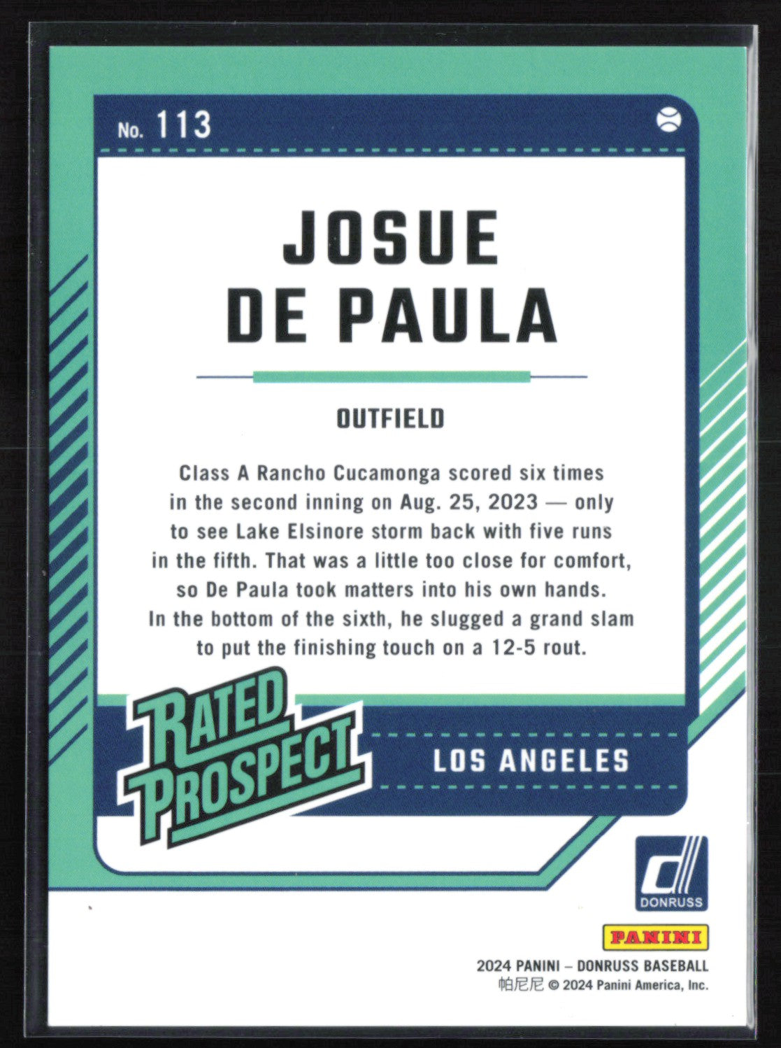 Josue De Paula Rated Prospect /249 Teal Laser