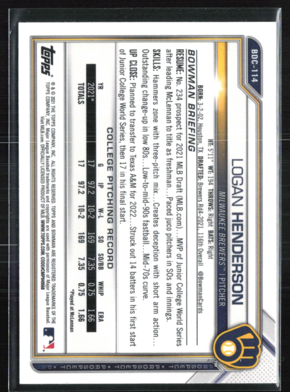 Logan Henderson 1st Bowman B&W Raywave