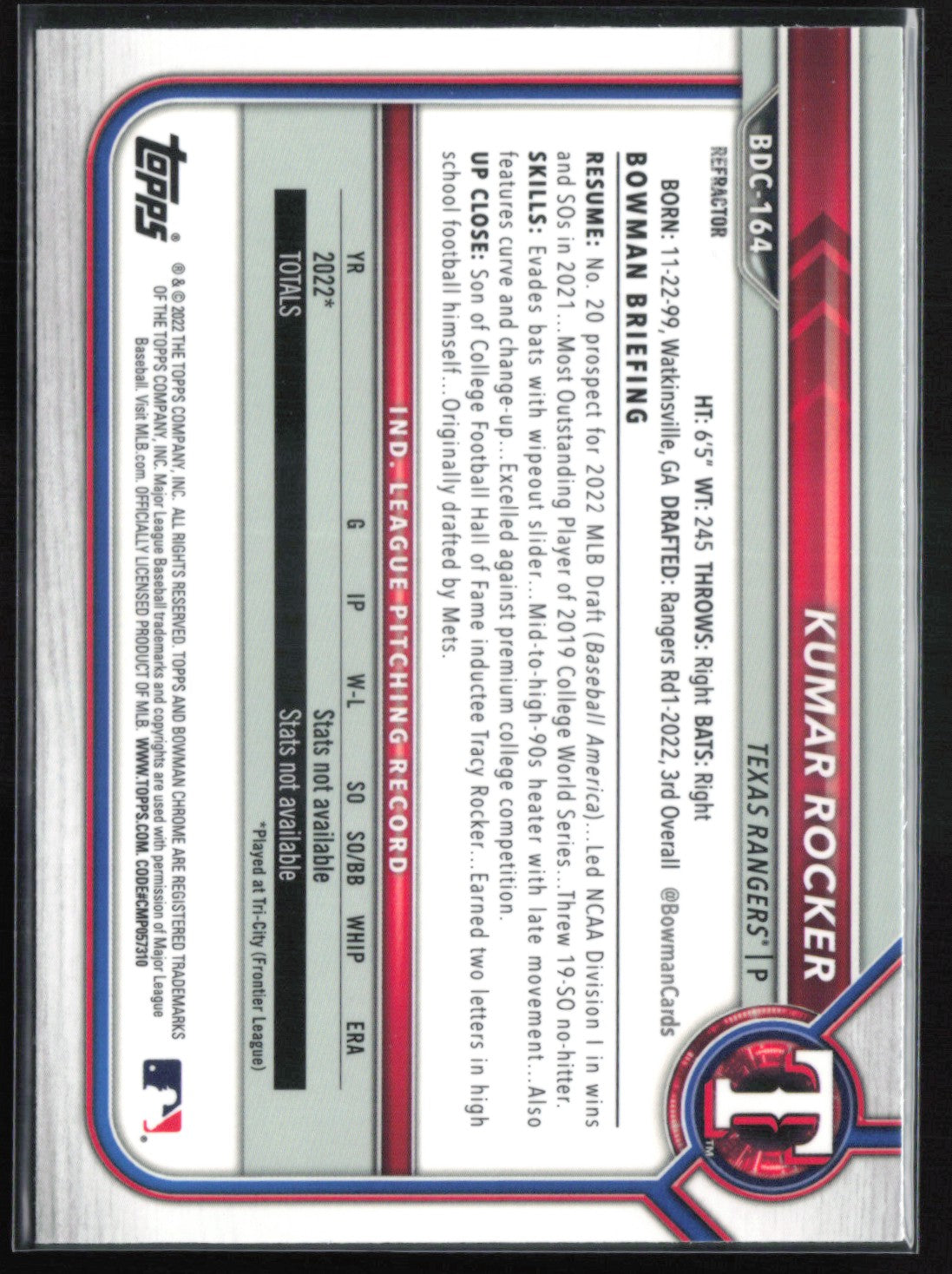 Kumar Rocker 1st Bowman Refractor