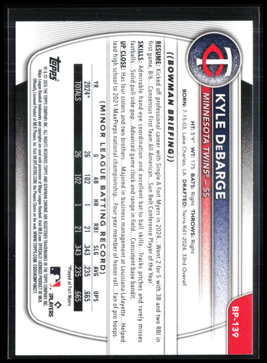 Kyle DeBarge 1st Bowman