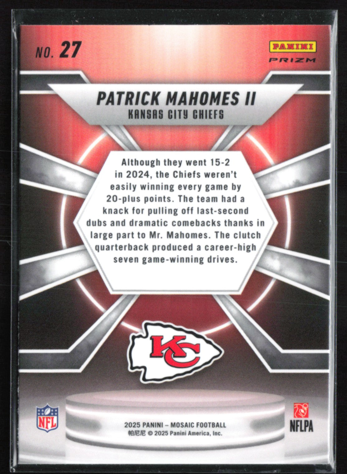 Patrick Mahomes II Center Stage Silver 2025 Mosaic
