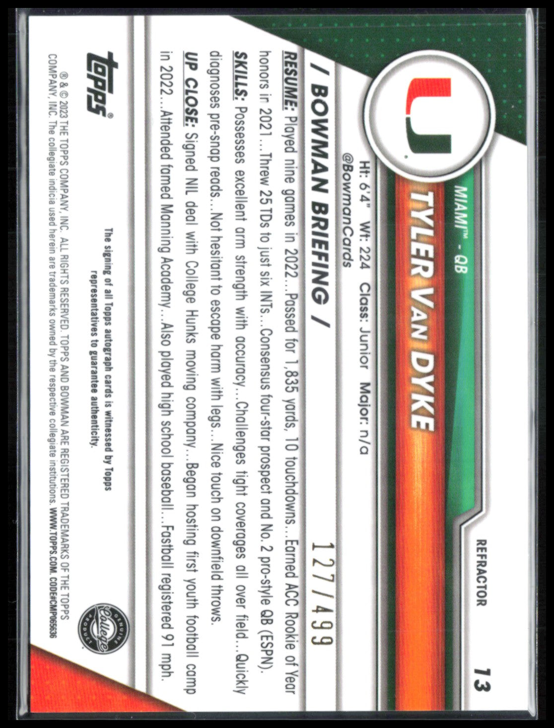Tyler Van Dyke Auto /499