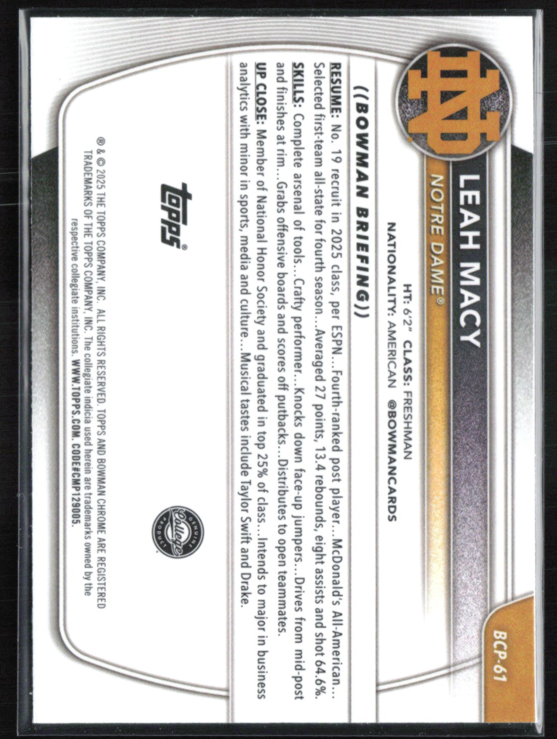 Leah Macy 1st Bowman Mojo