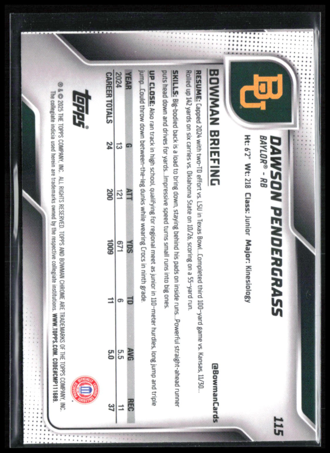 Dawson Pendergrass 1st Bowman Green Mini Diamond /275