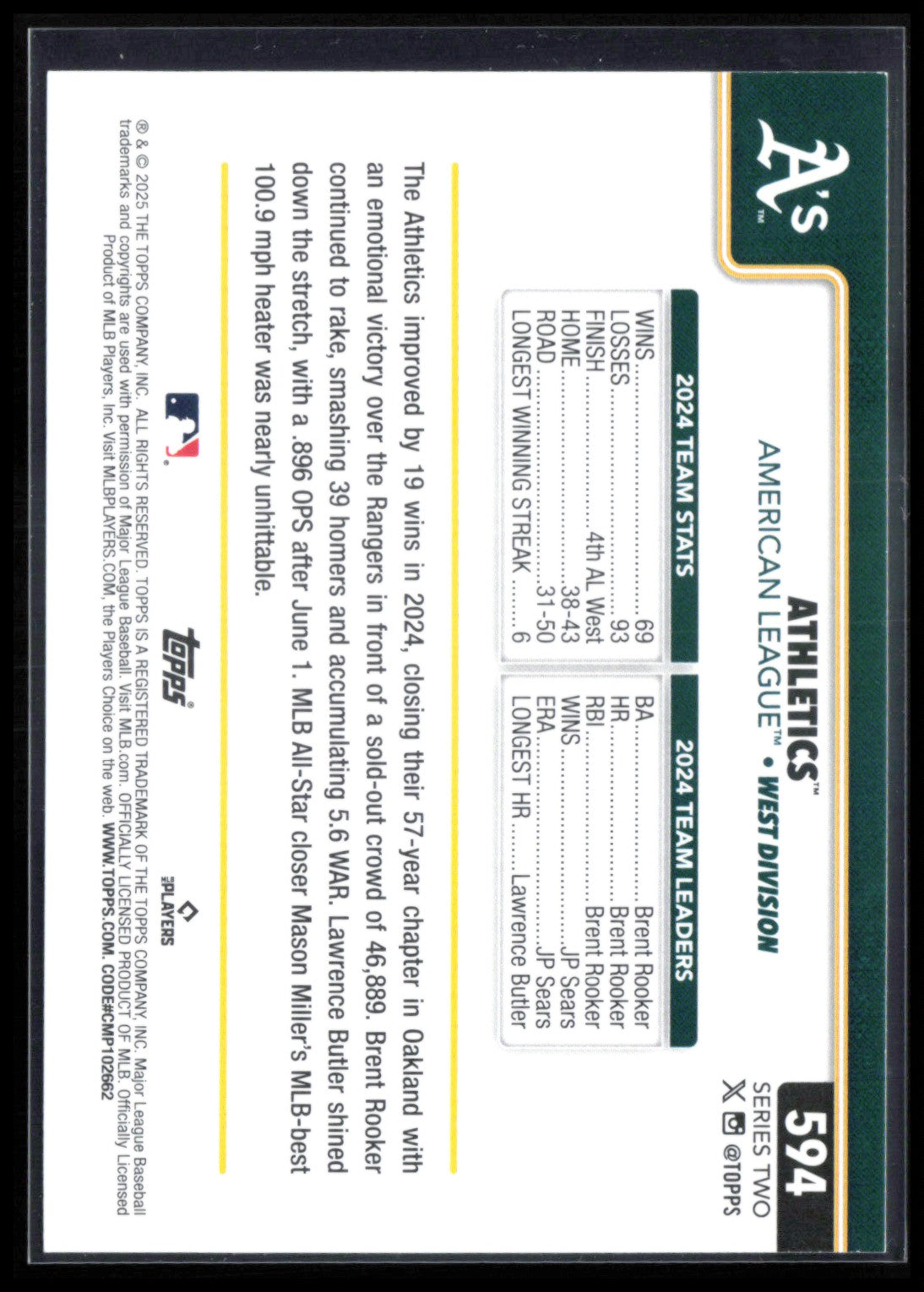 Athletics American League Foil