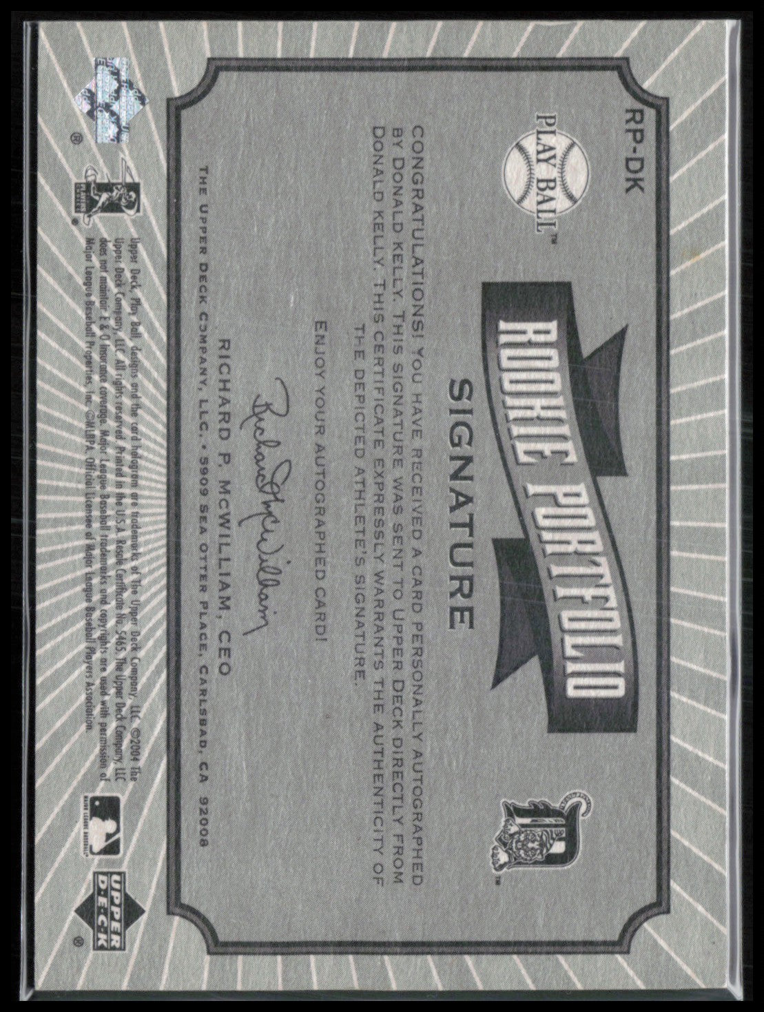 Don Kelly RC Auto Rookie Portfolio