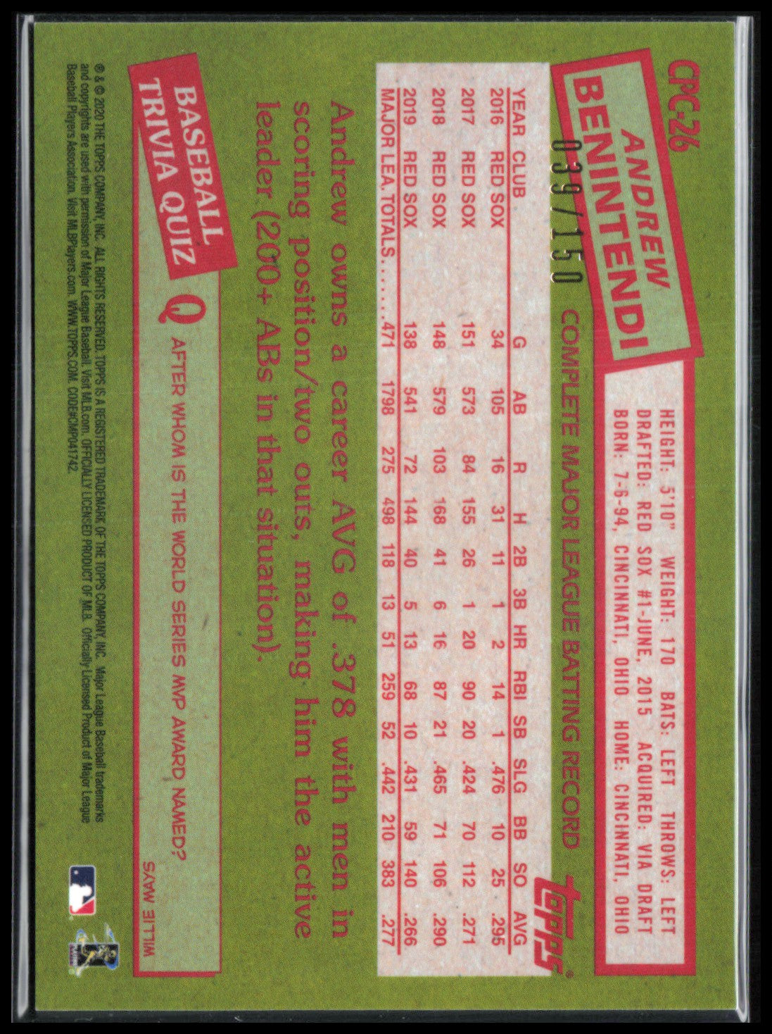 Andrew Benintendi Blue Mojo /150