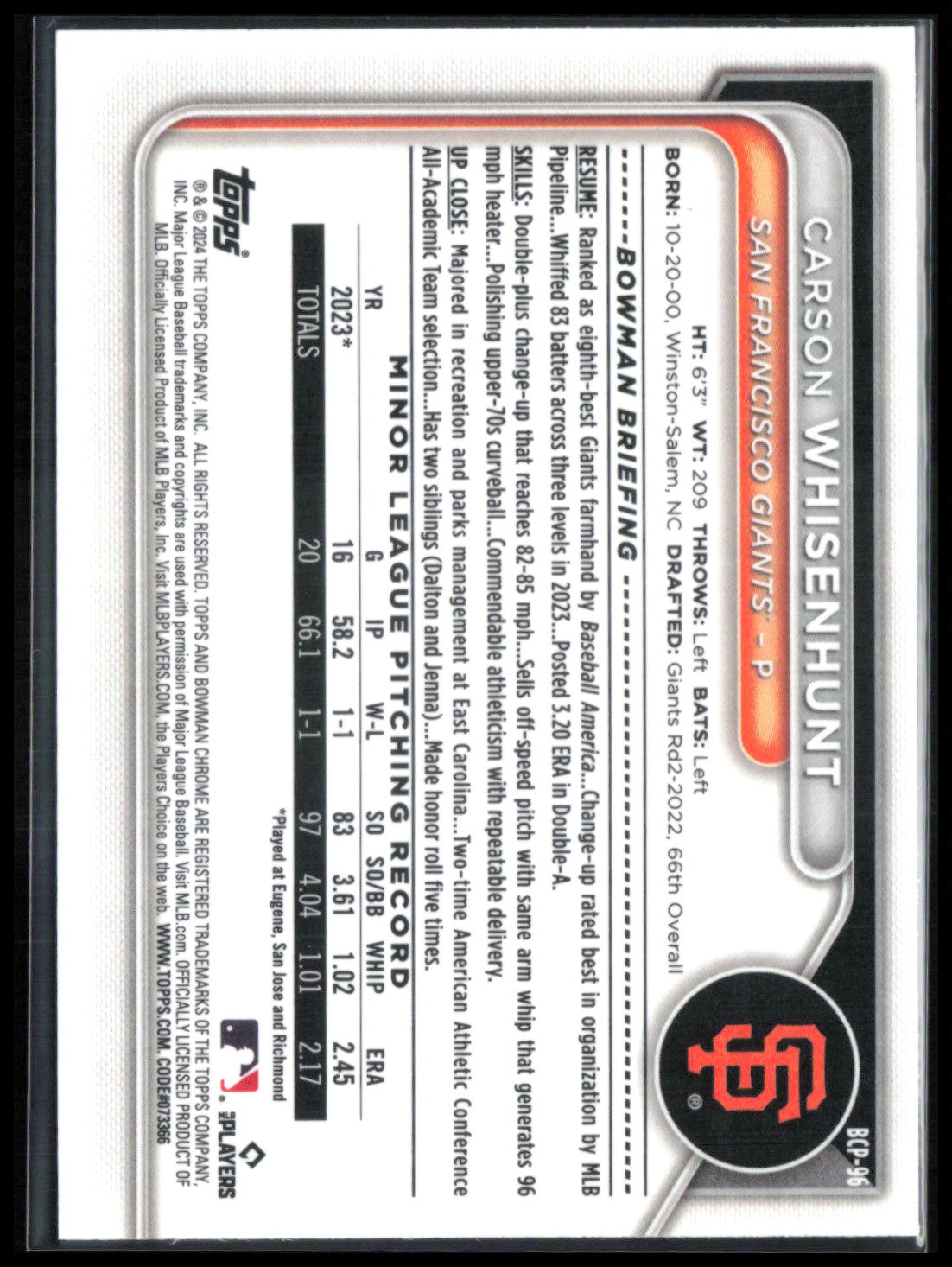 Carson Whisenhunt 1st Bowman Mojo