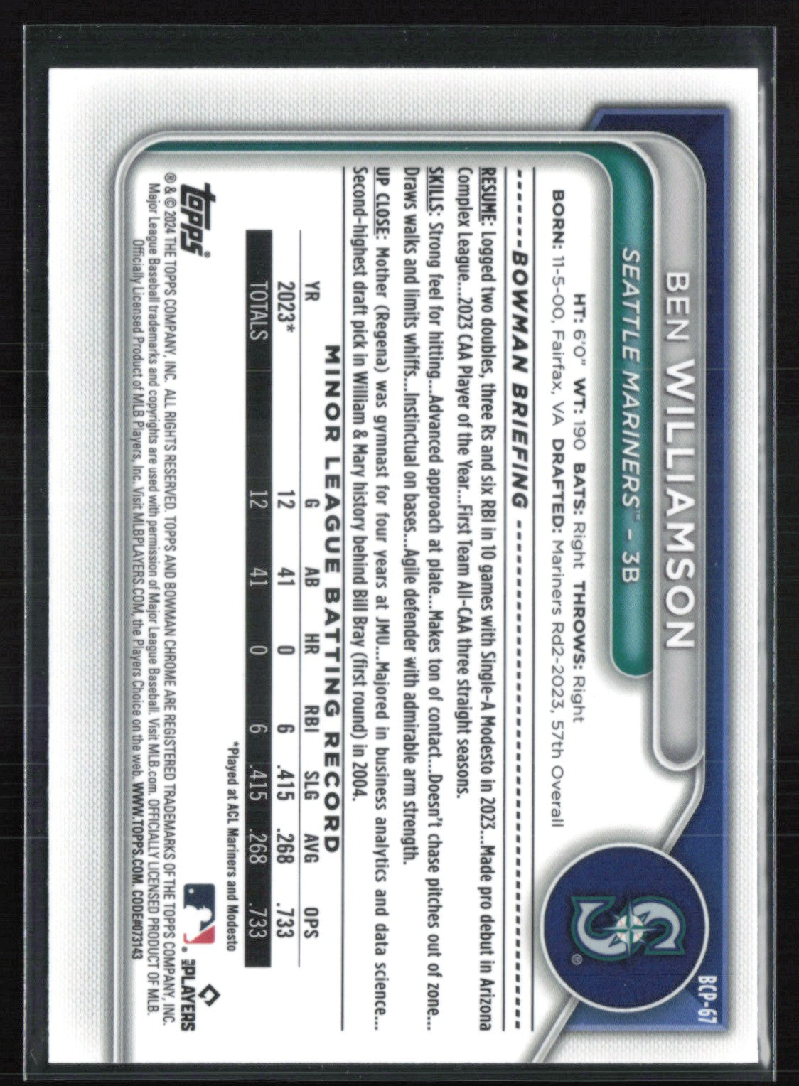 Ben Williamson 1st Bowman