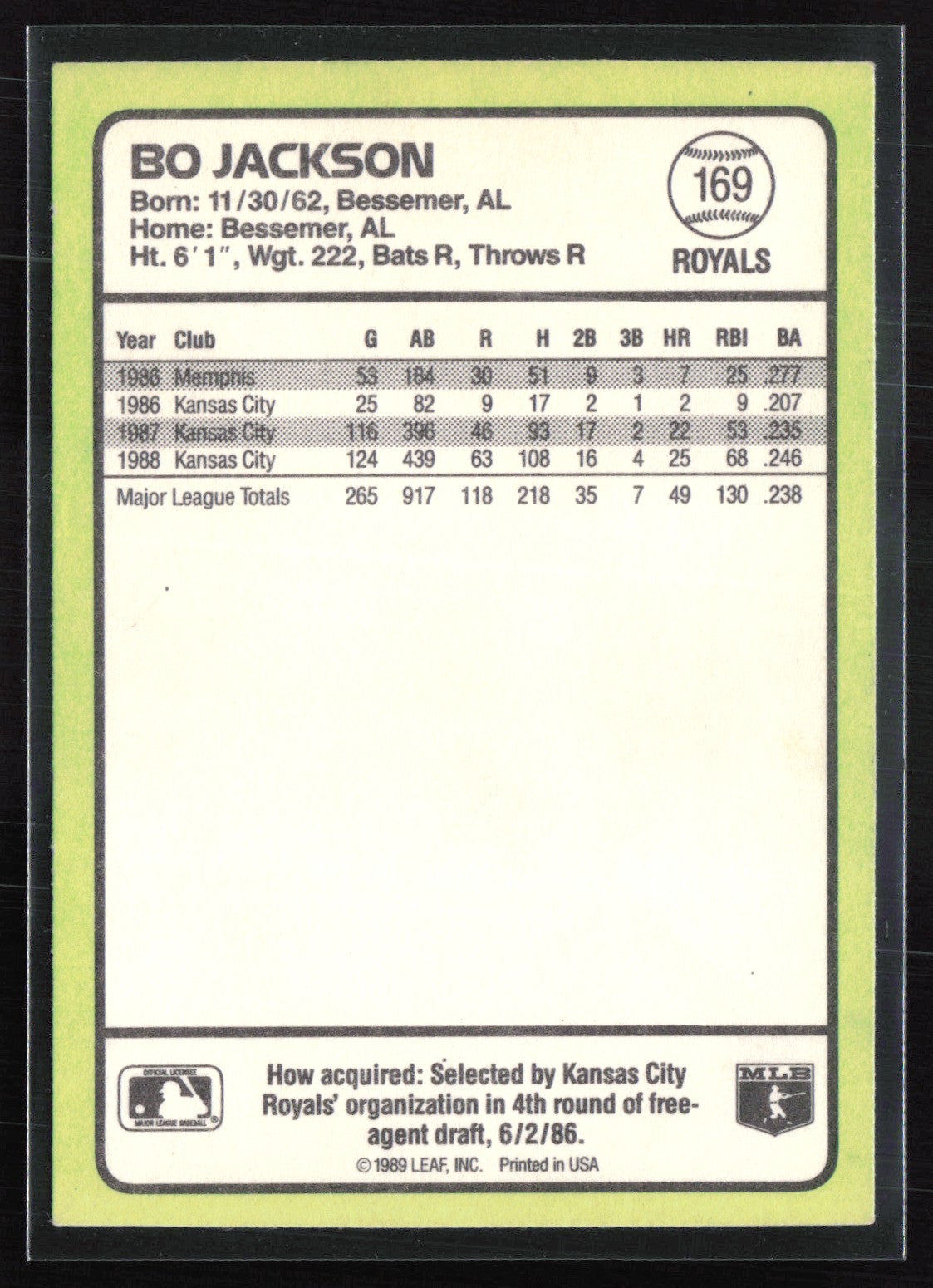 Bo Jackson 1989 Donruss