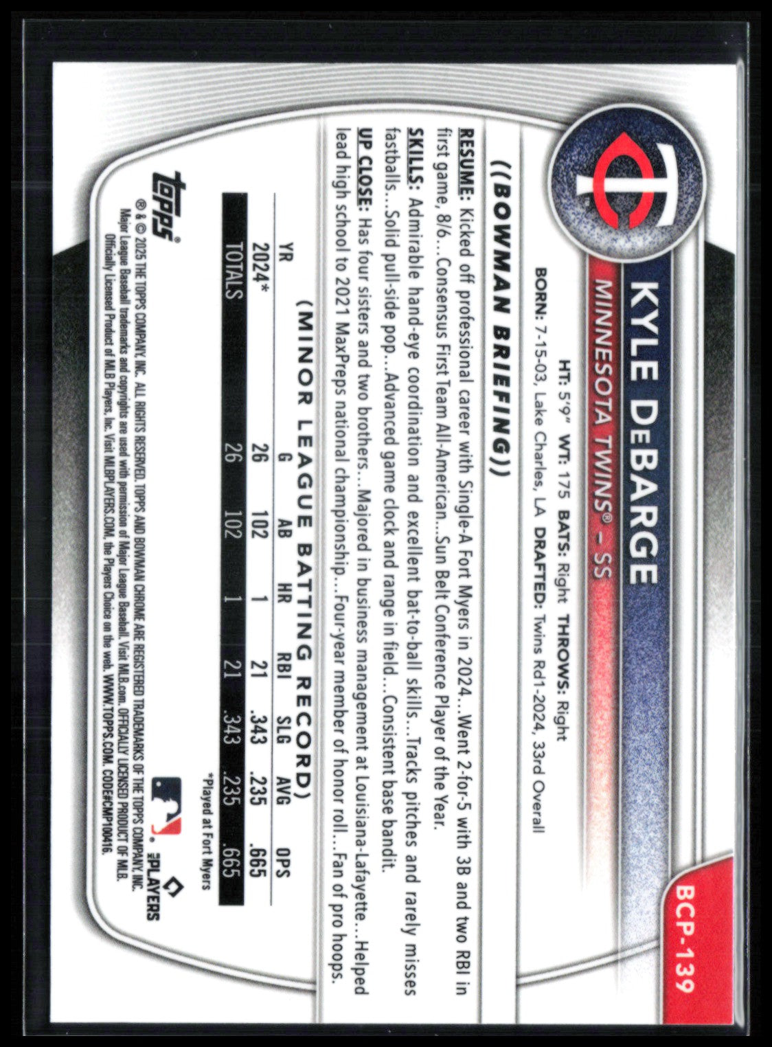 Kyle DeBarge 1st Bowman