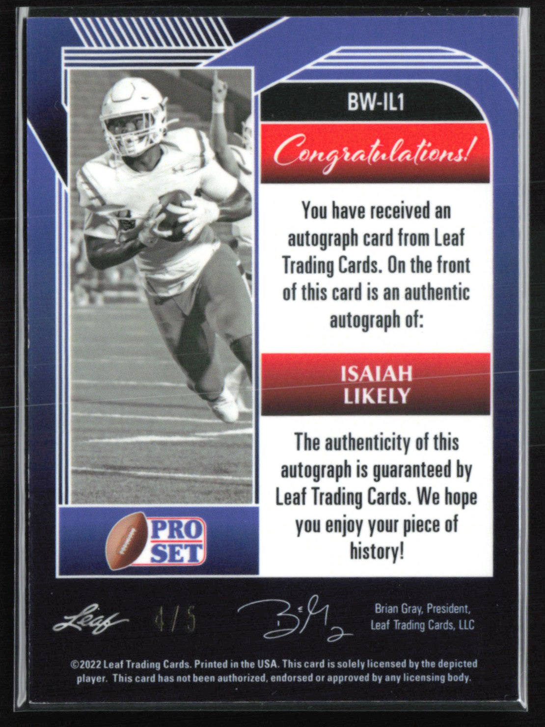 Isaiah Likely Auto Zebra /5 2022 Leaf Pro Set