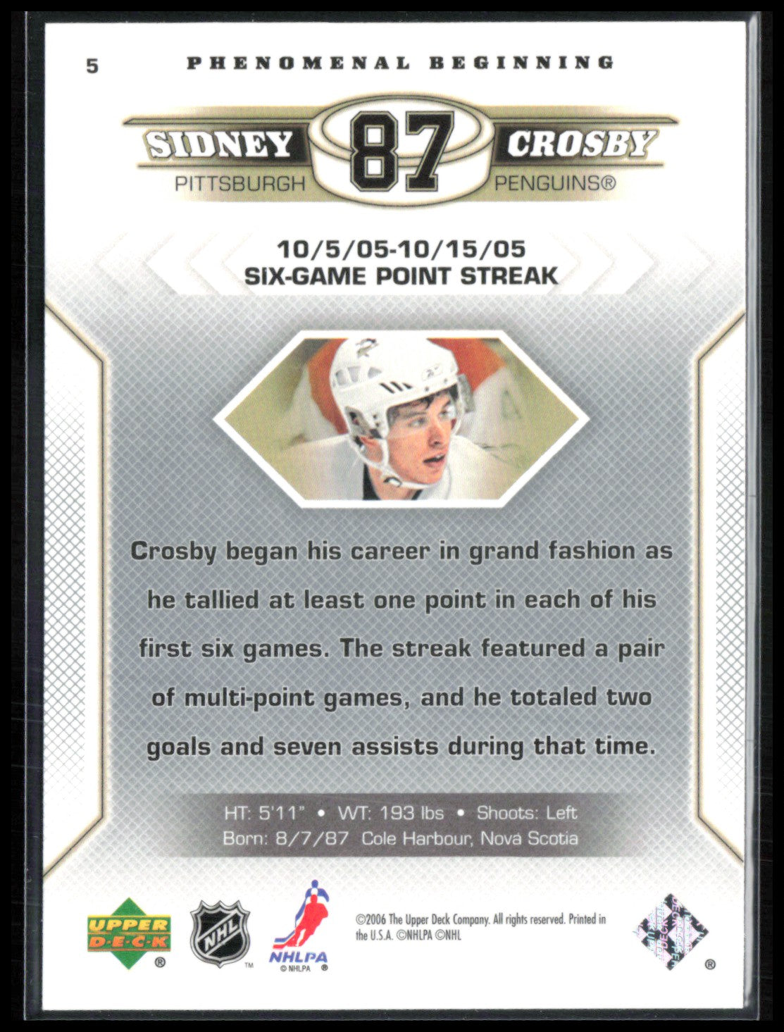 Sidney Crosby Phenomenal Beginning 2005 UD