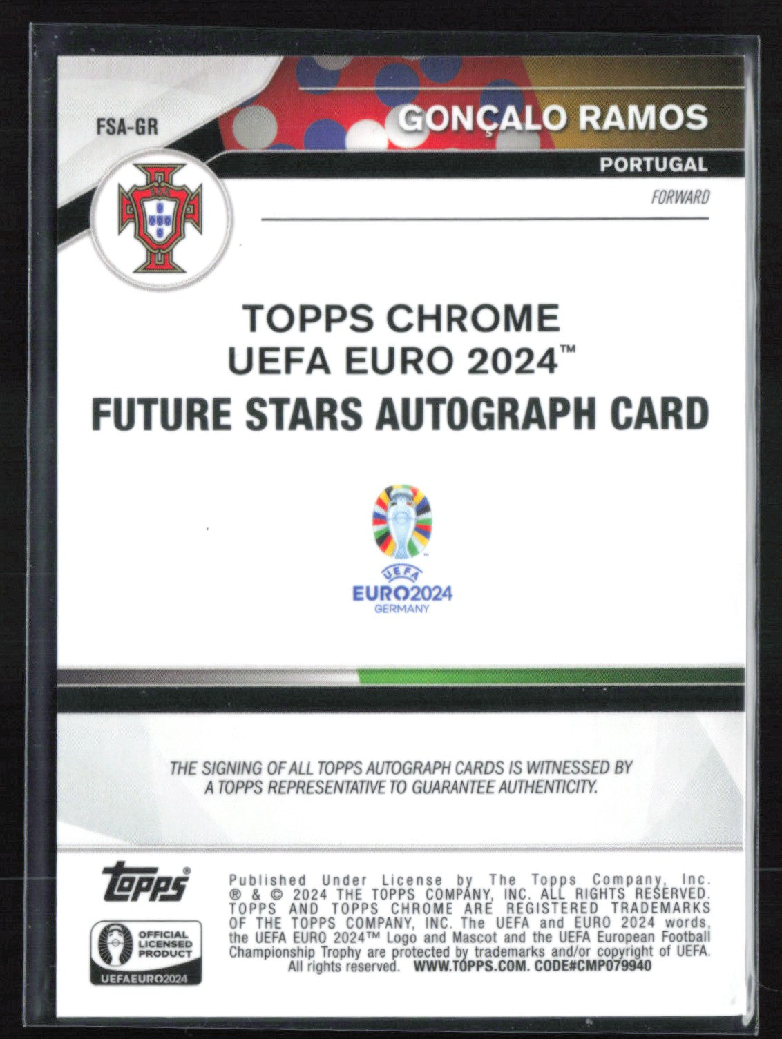Goncalo Ramos Auto Future Stars 2024 Topps Chrome Sapphire