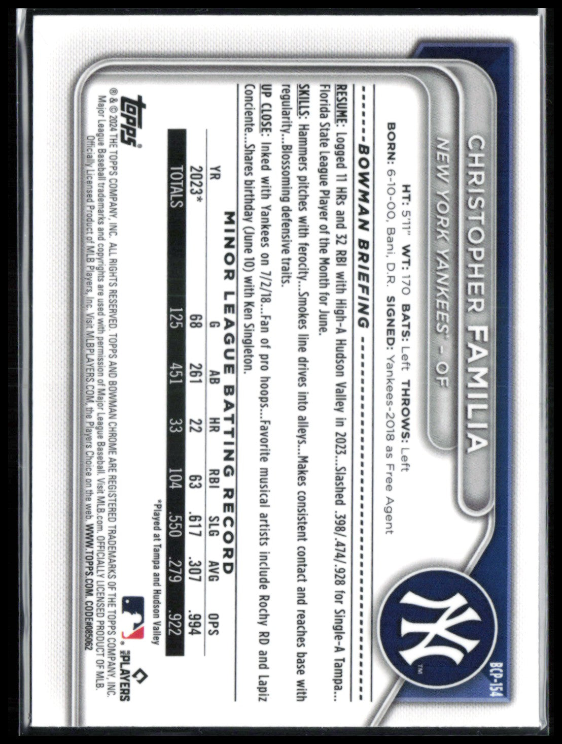 Christopher Familia 1st Bowman Chrome