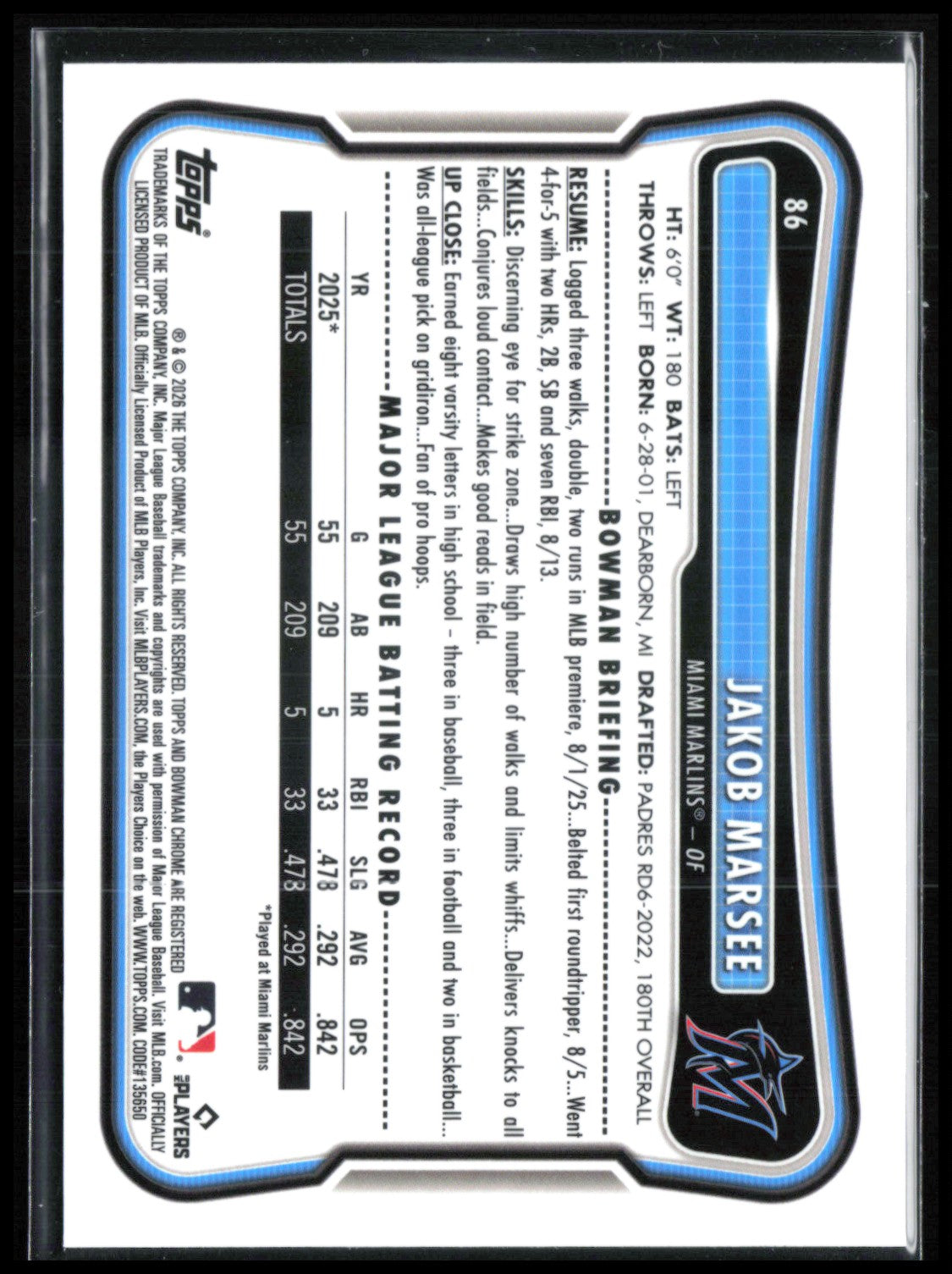 Jakob Marsee RC Red Rookie Logo