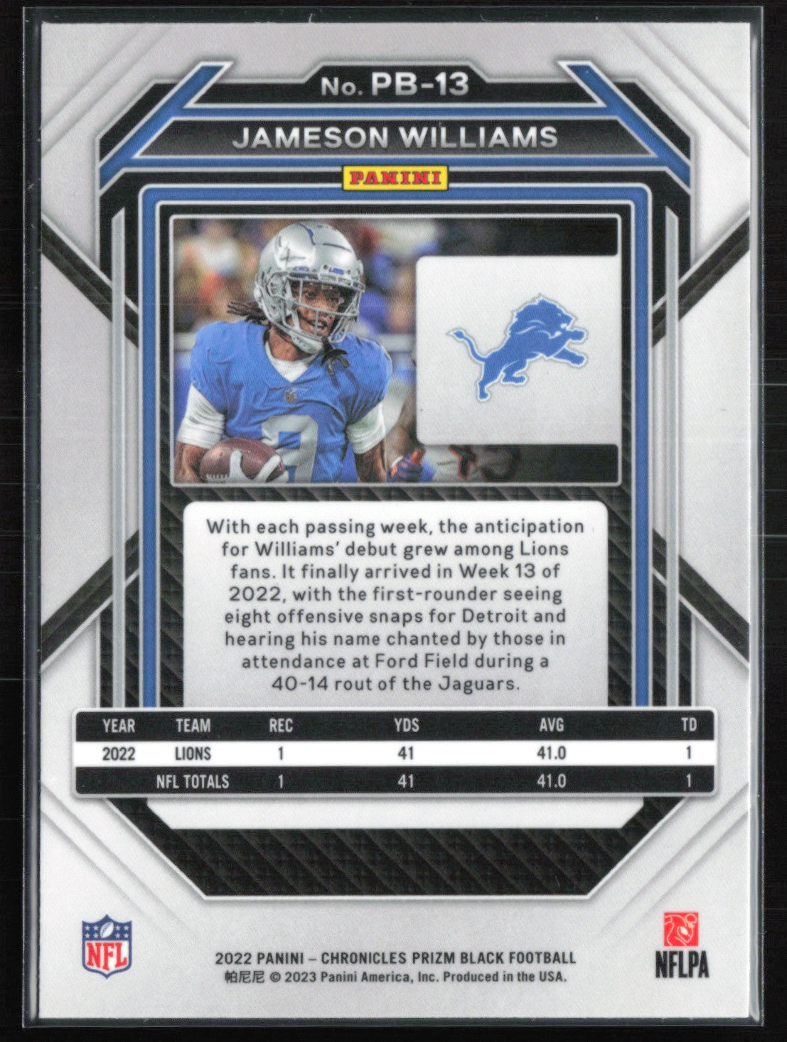 Jameson Williams RC Prizm Black