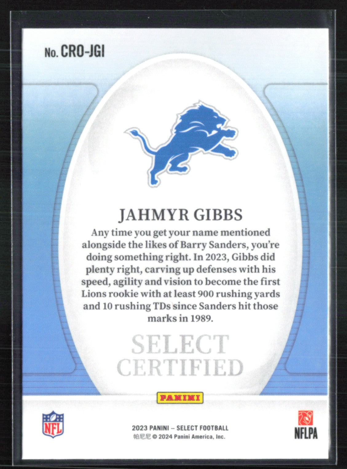 Jahmyr Gibbs RC Select Certified