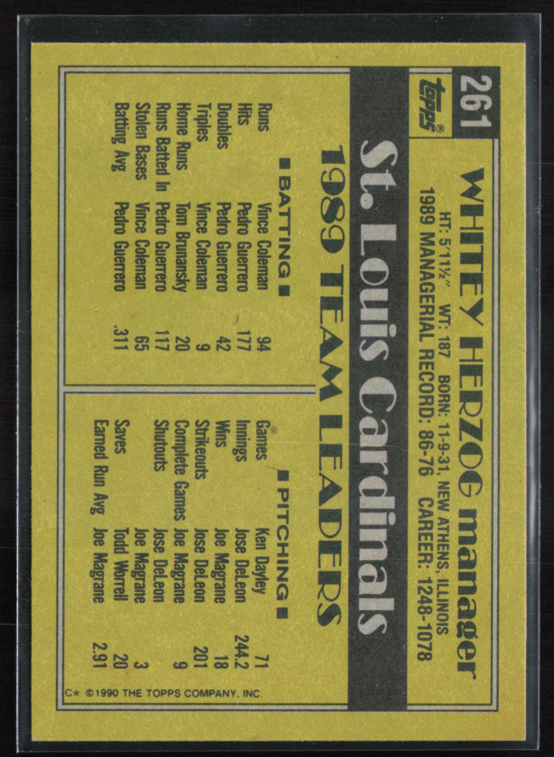 Whitey Herzog 1990 Topps