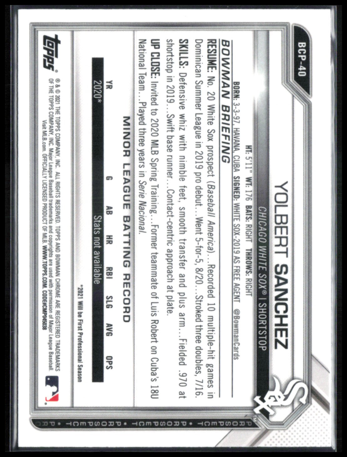 Yolbert Sanchez 1st Bowman Sapphire