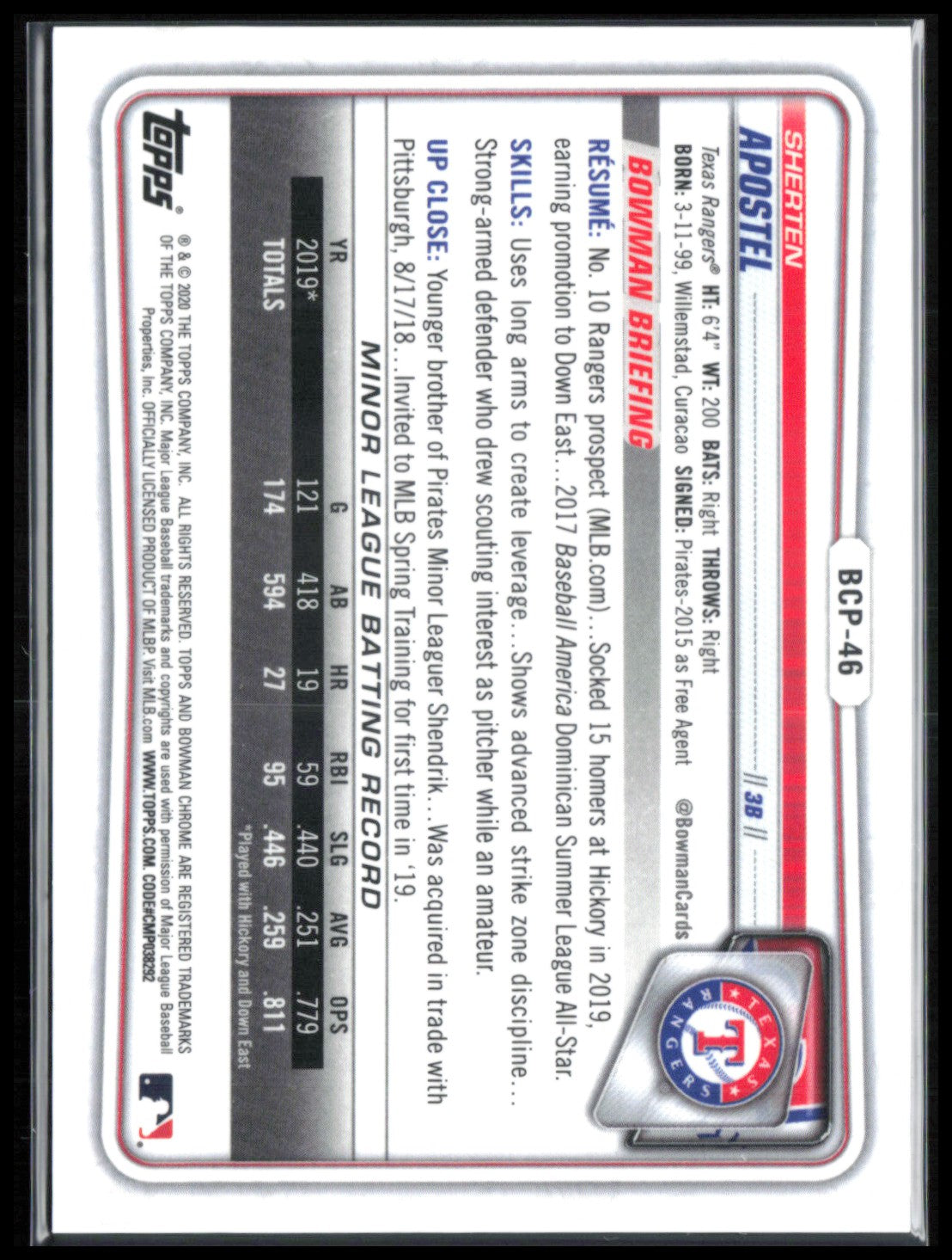 Sherten Apostel 1st Bowman Purple /250