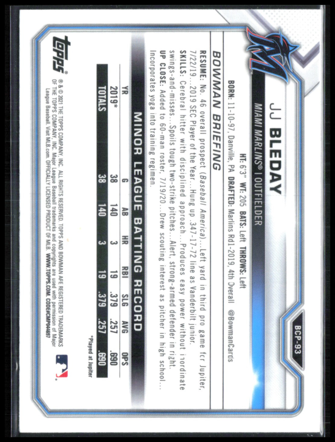 JJ Bleday Mojo Prospects