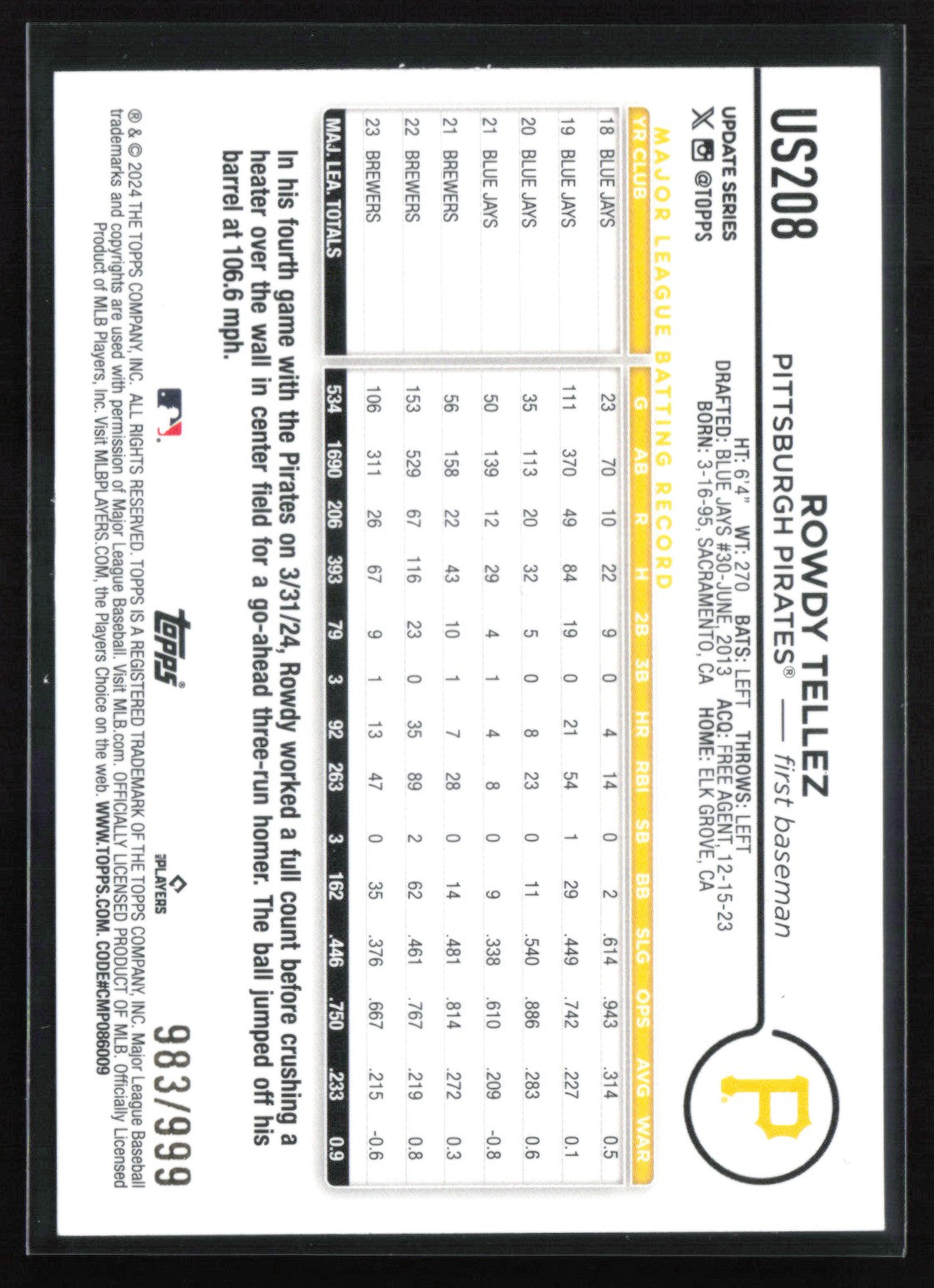 Rowdy Tellez Blue /999