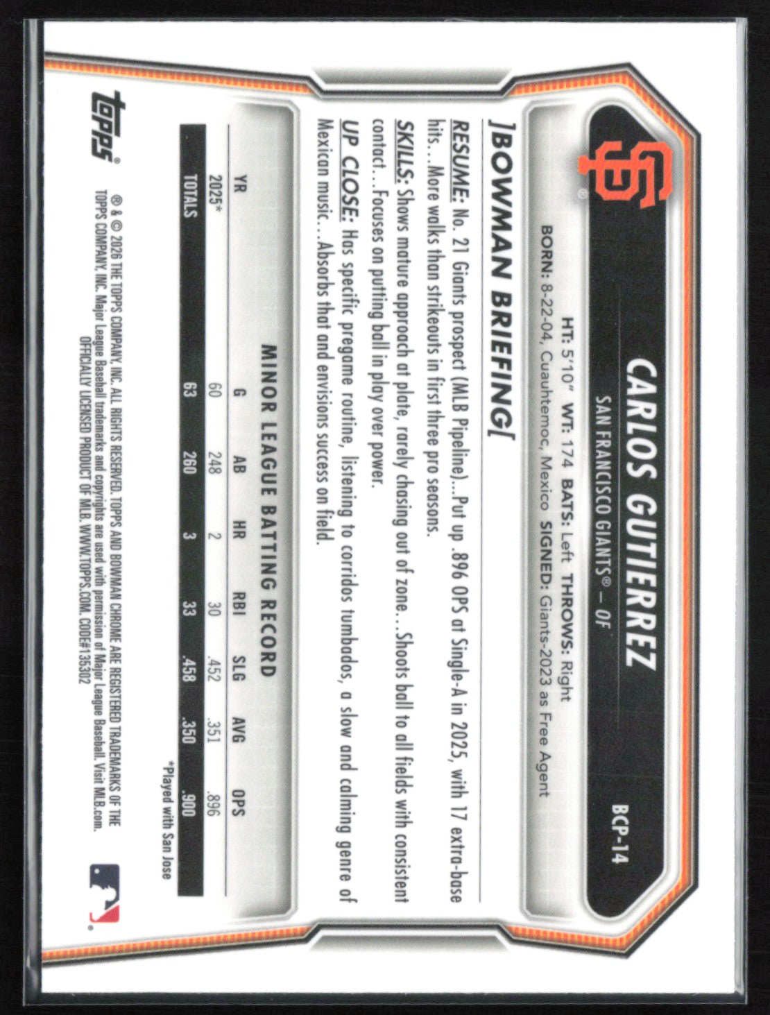 Carlos Gutirrez 1st Bowman Chrome