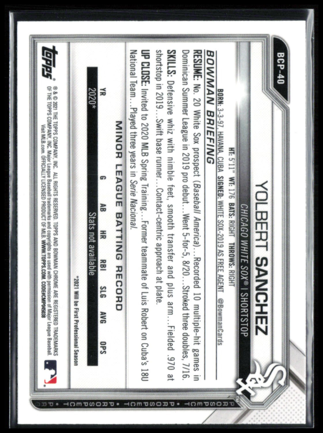 Yolbert Sanchez 1st Bowman Sapphire