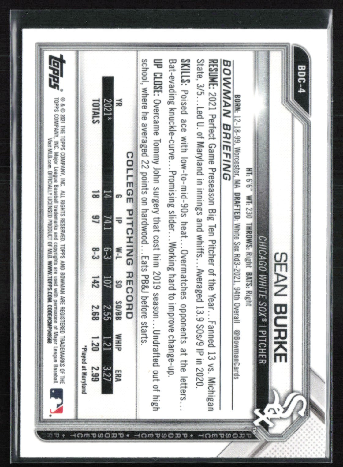 Sean Burke 1st Bowman B&W Raywave