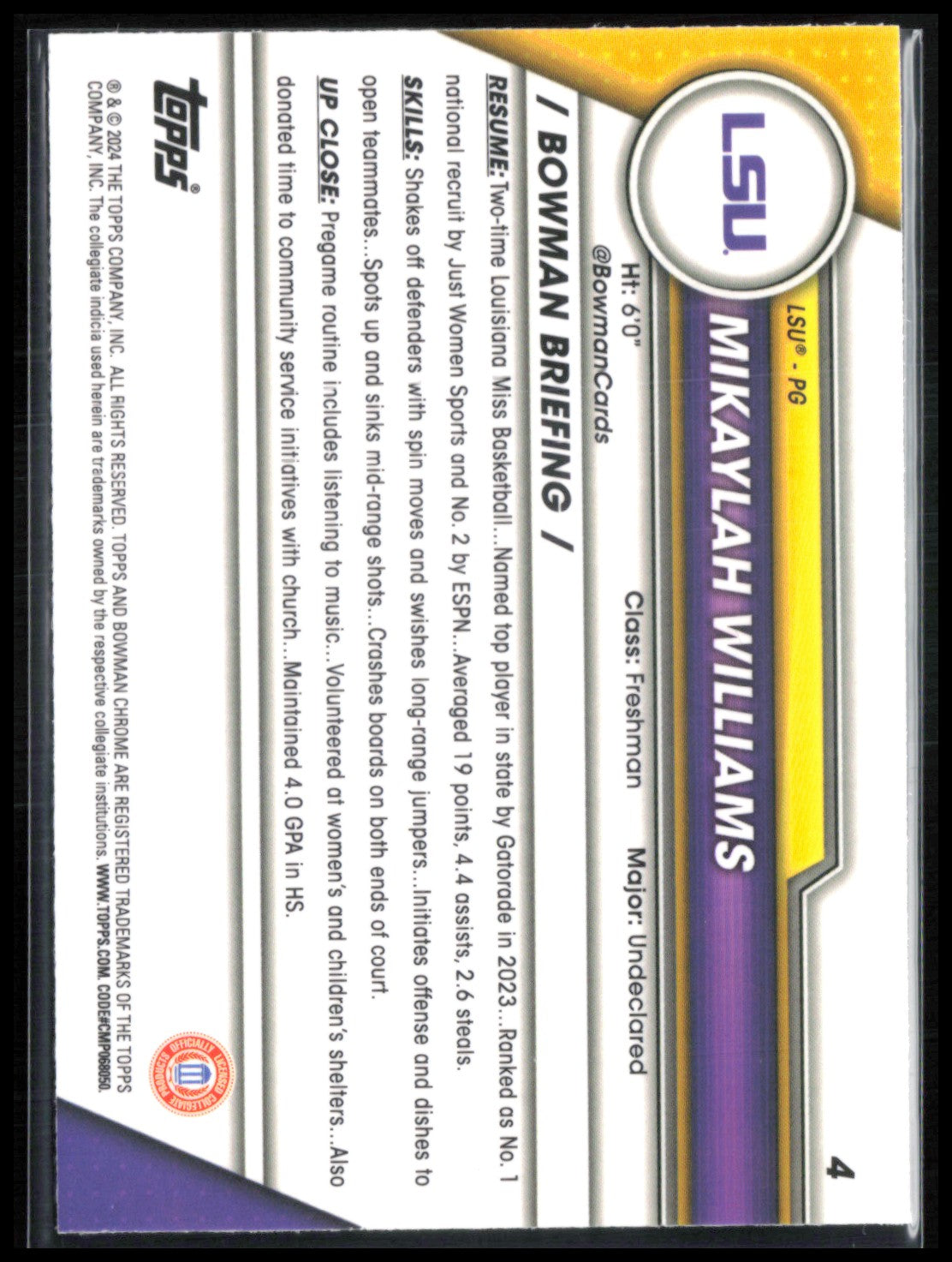 Mikaylah Williams 1st Bowman Sapphire