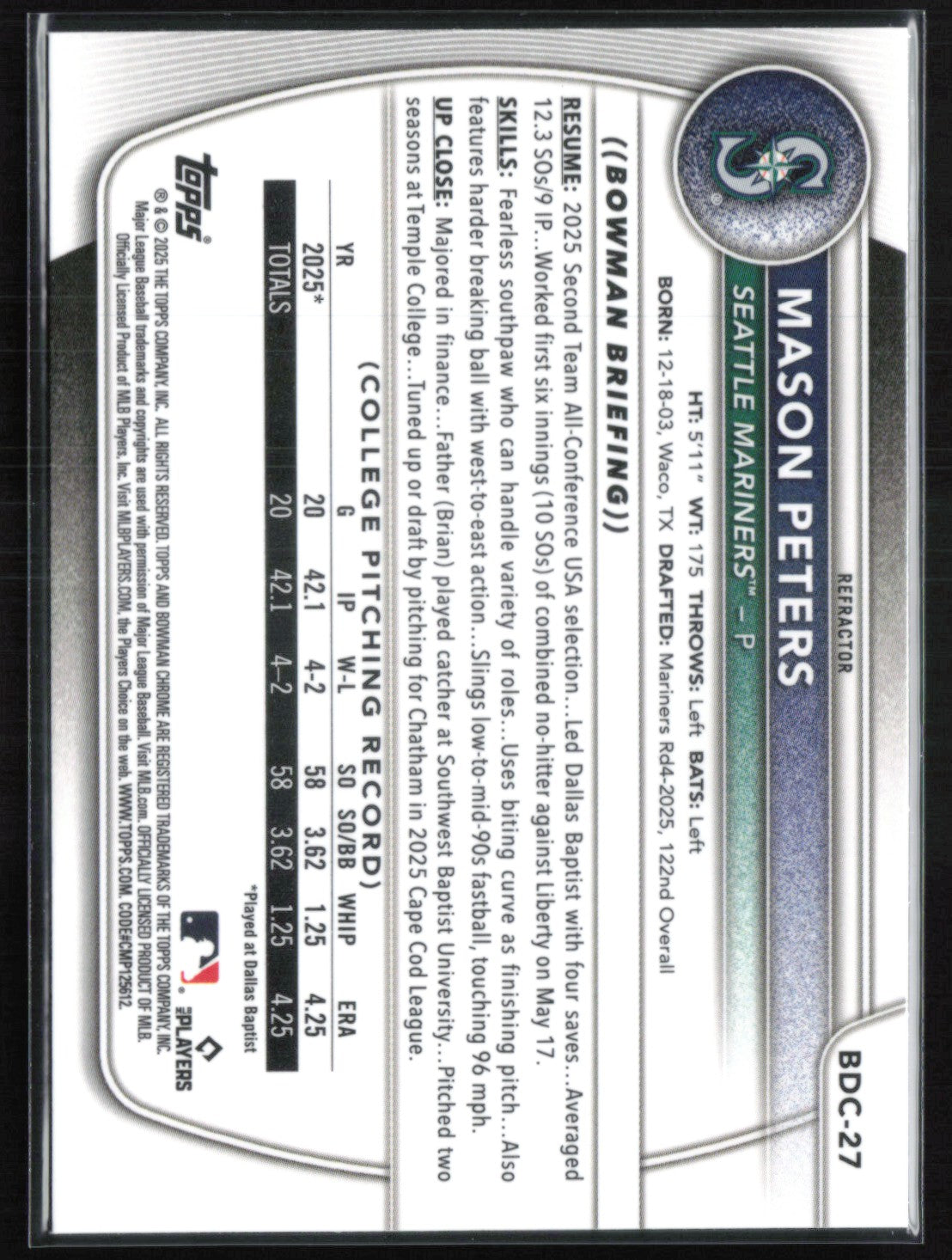 Mason Peters 1st Bowman Refractor