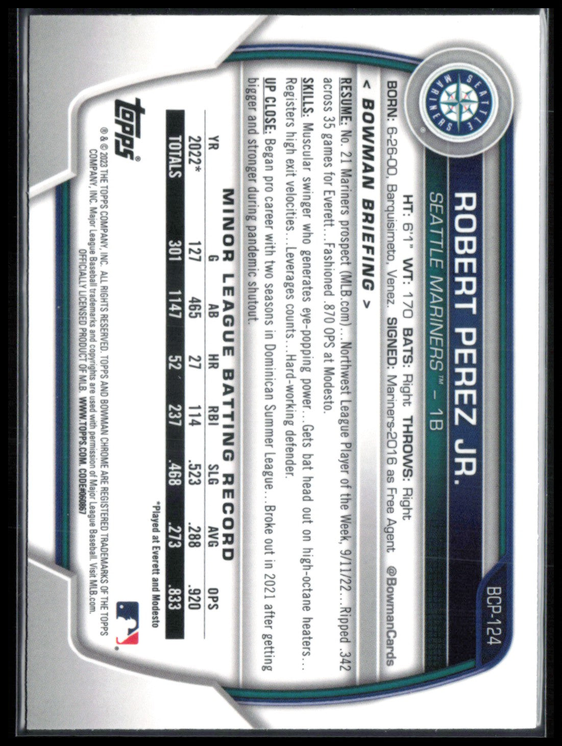 Robert Perez Jr. 1st Bowman Mojo