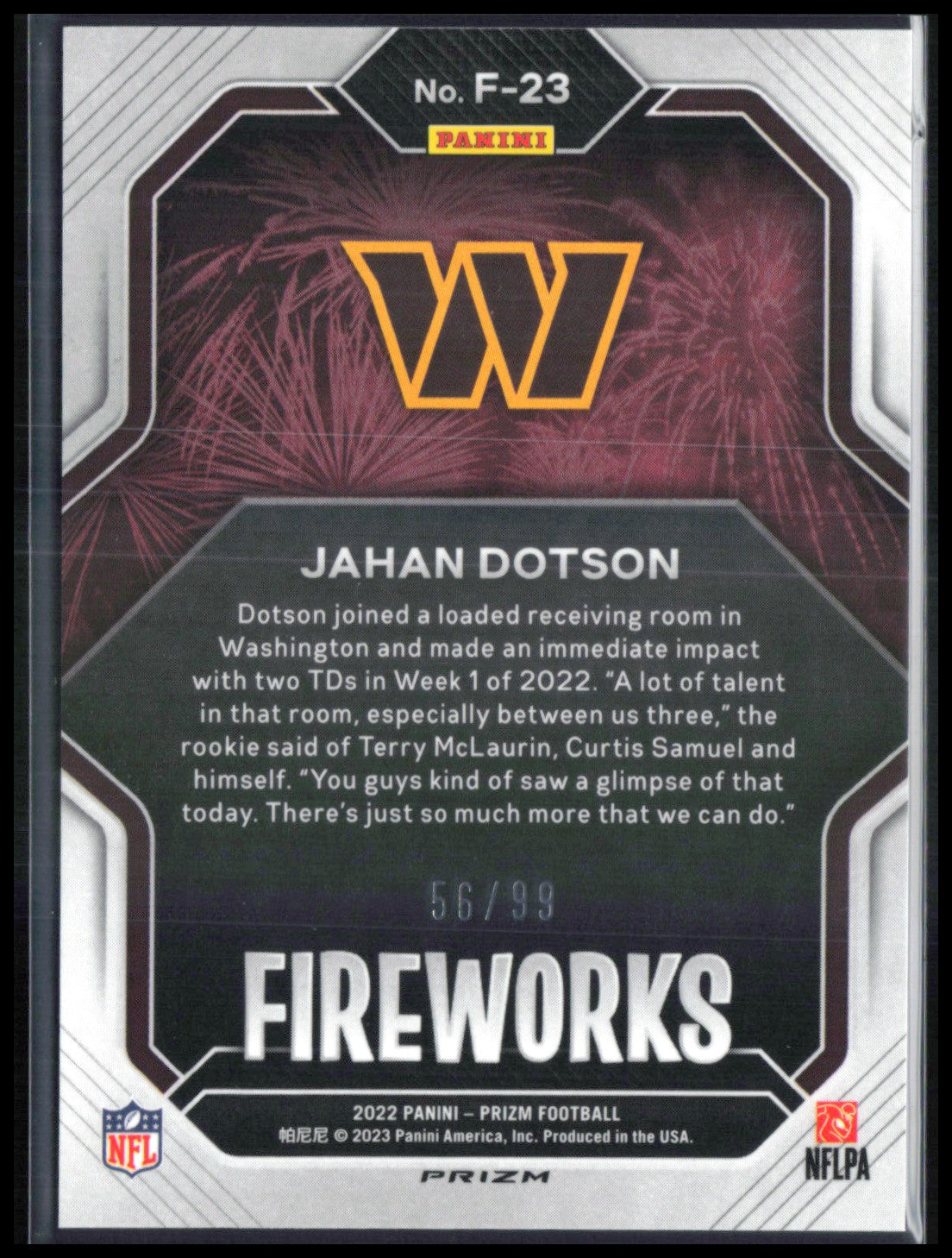 Jahan Dotson RC Fireworks Blue Ice /99