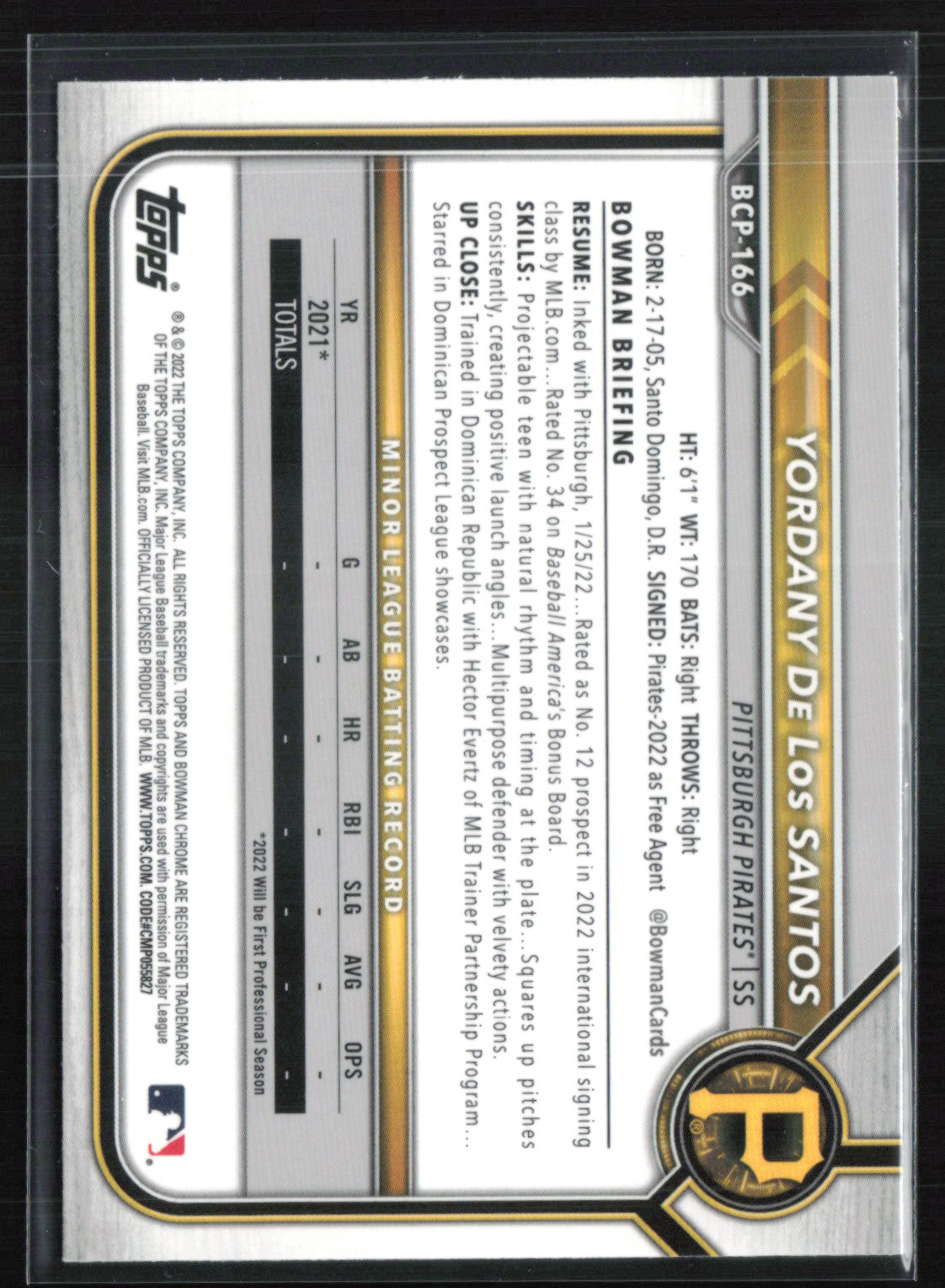 Yordany De Los Santos 1st Bowman B&W Speckle