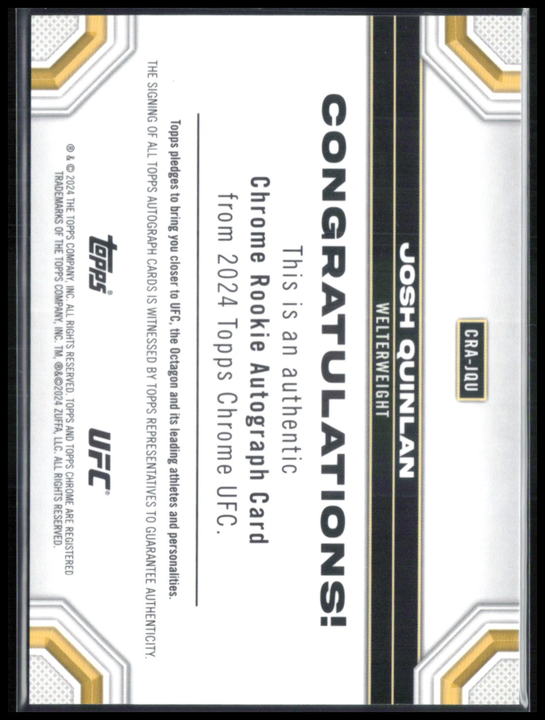 Josh Quinlan RC Auto 2024 Topps Chrome UFC