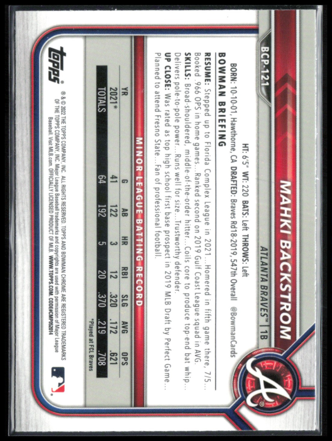 Mahki Backstrom 1st Bowman Mojo