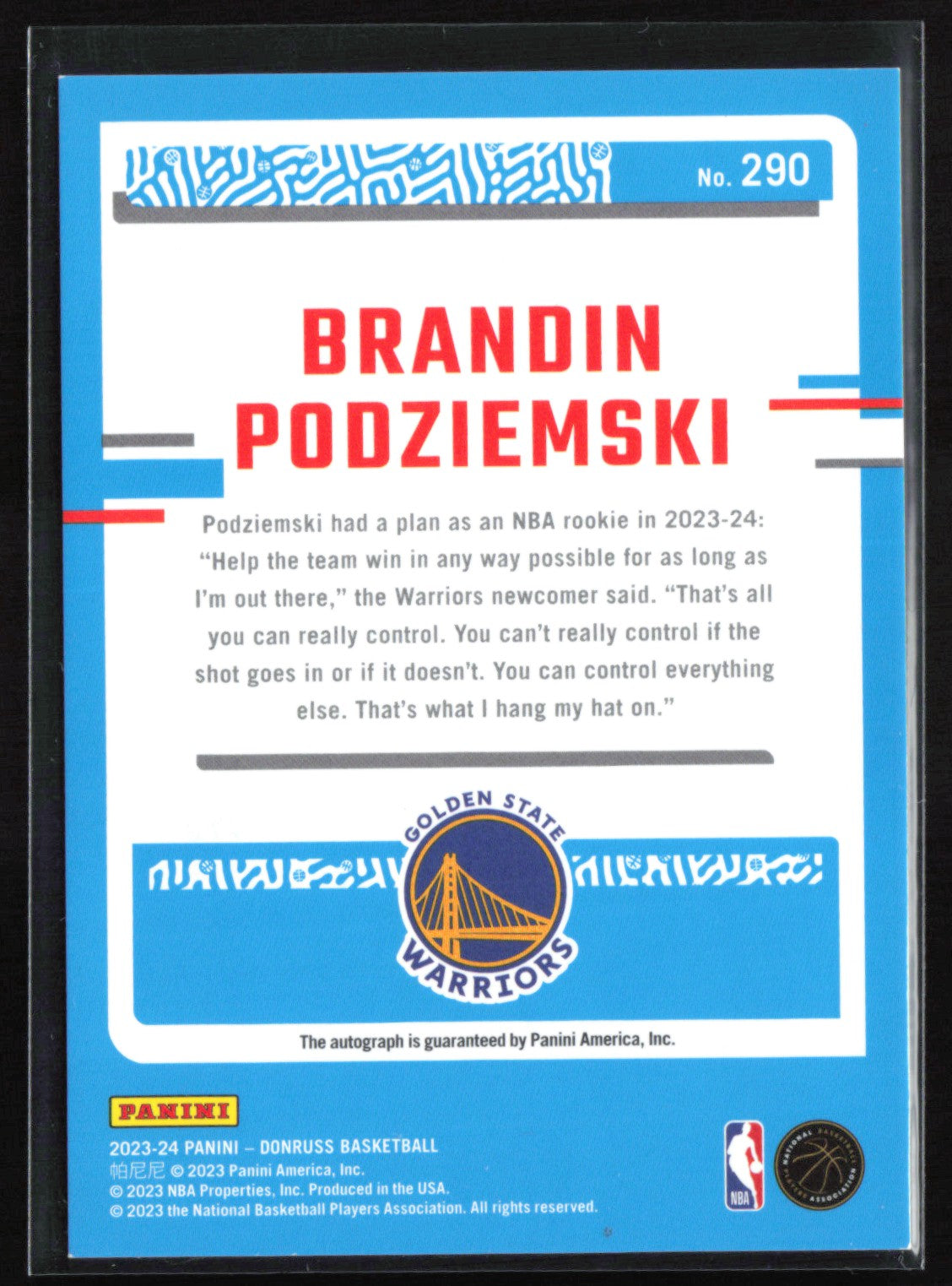 Brandin Podziemski RC Auto 2023-25 Donruss Rated Rookie Choice